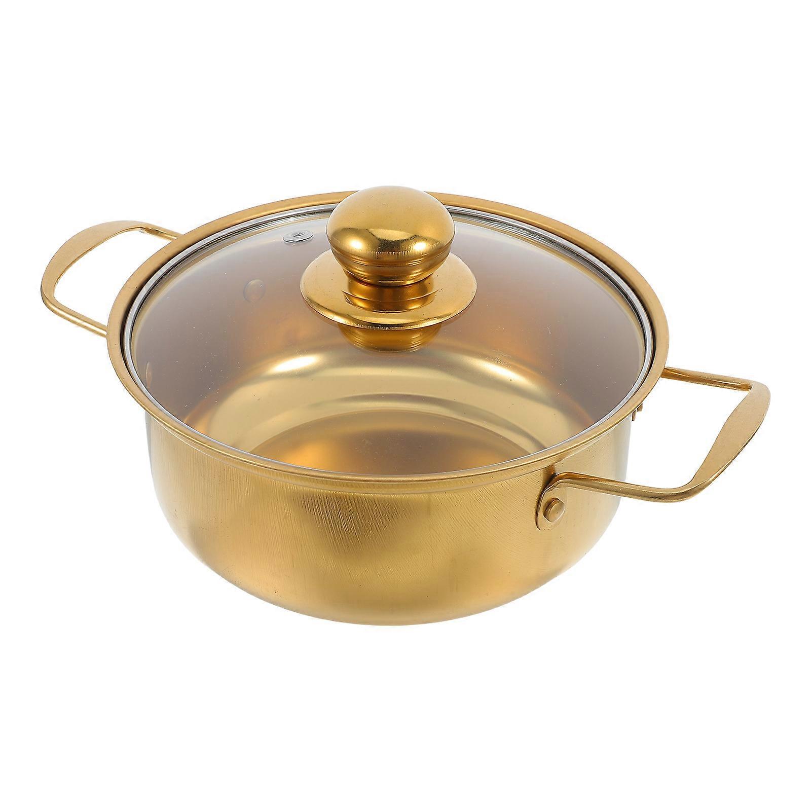 Golden Stainless Steel Soup Pot with Glass Lid for Cooking Induction Compatible