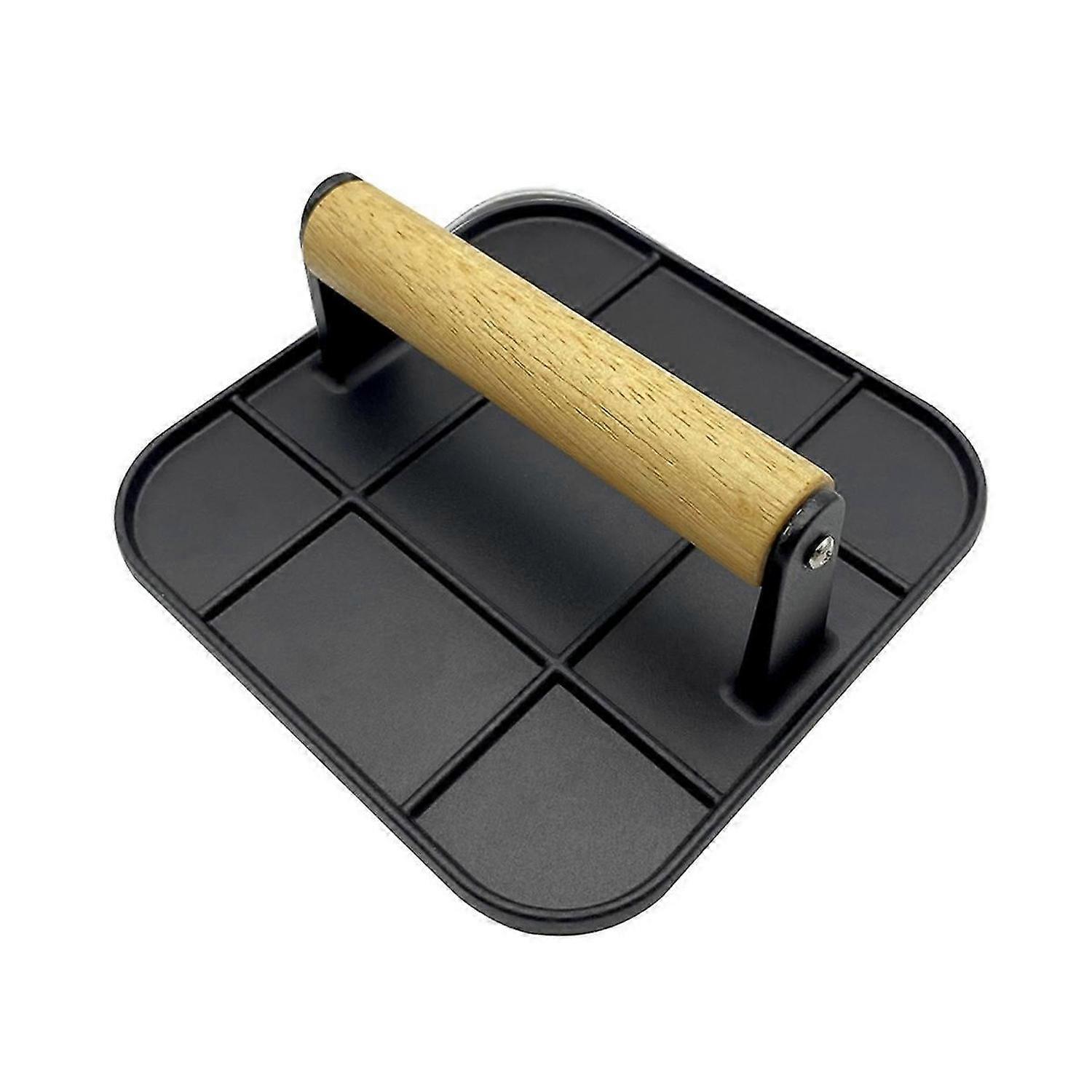 Meat Press with Wooden Handle 6in Square Burger Press