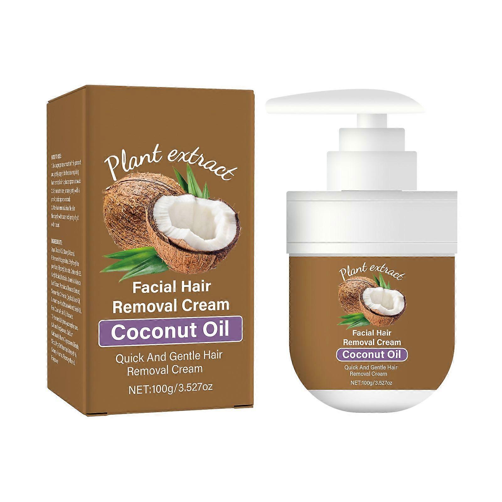 Facial Depilatory Cream, Coconut Hair Removal Cream for Upper Lip and Chin for Women, Face Hair Remover for Sensitive Skin, Gentle and Non-Irritating