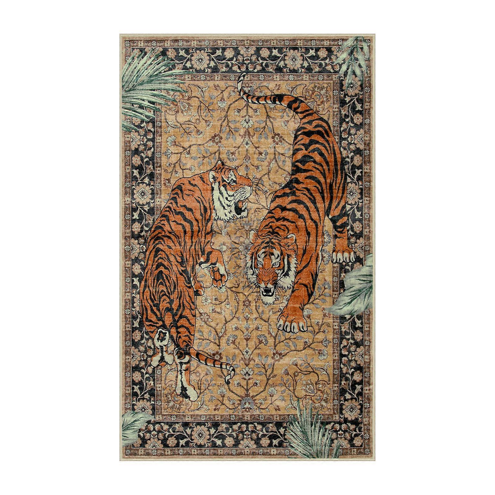 Washable Rugs 3x5 Entryway Rug Non Slip Boho Vintage Low Pile Stain Resistant Indoor Camel 91x152 cm Rectangular