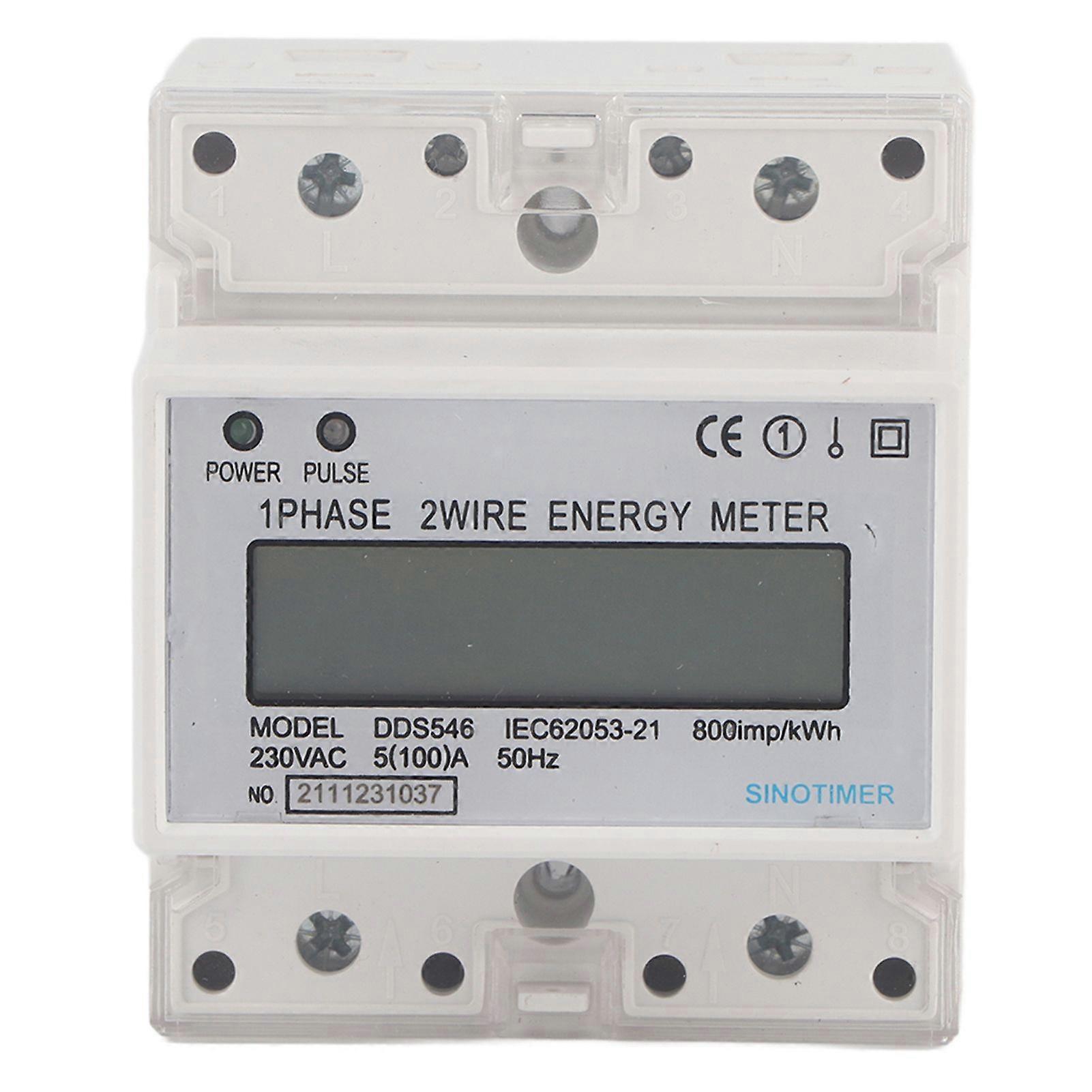 Single Phase 5-100A 230VAC Energy Meter DIN Rail Digital LCD Electric Power Consumption Meter