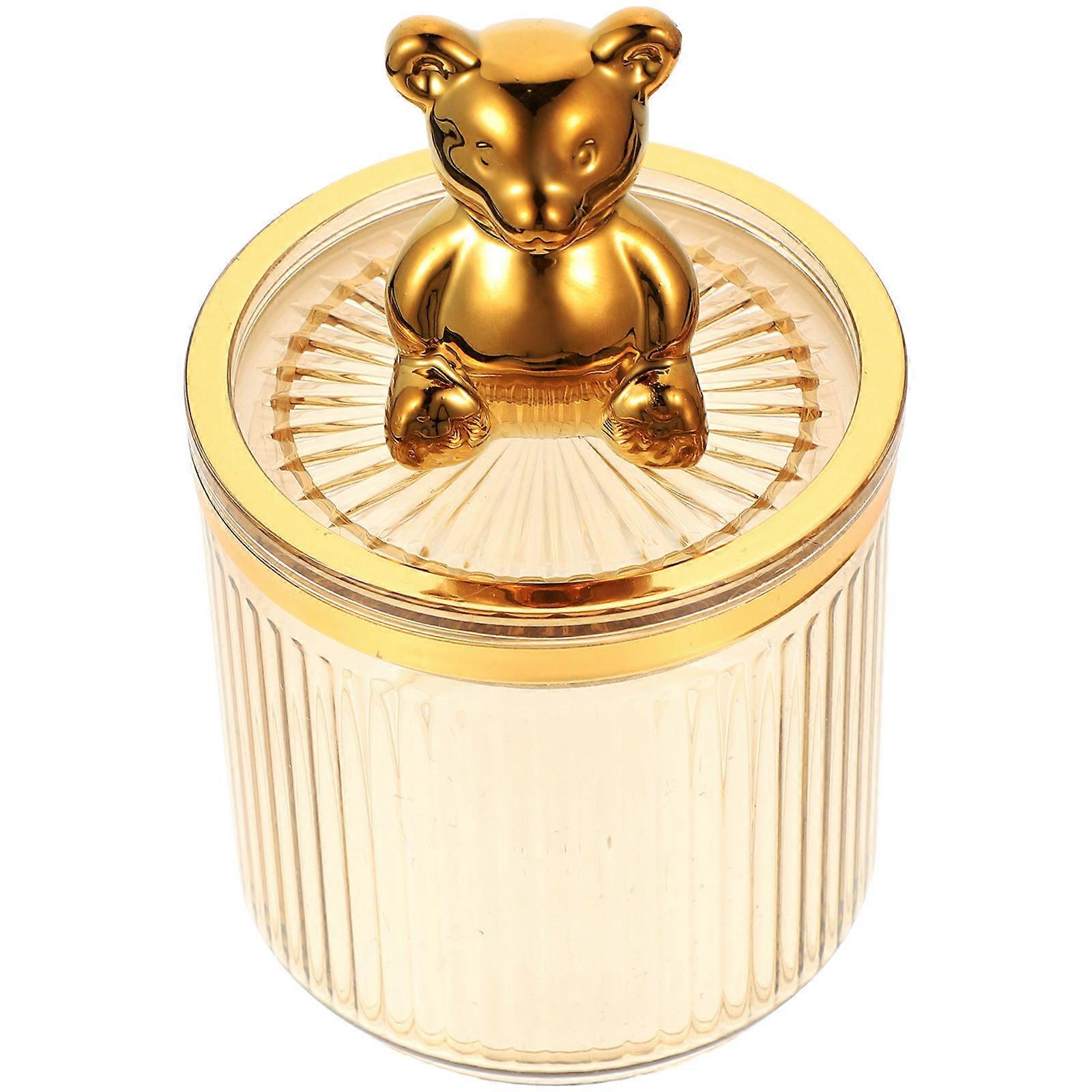 Bear Storage Canister Dust-Proof Desktop Organizer Large Capacity Light Brown 1Pack