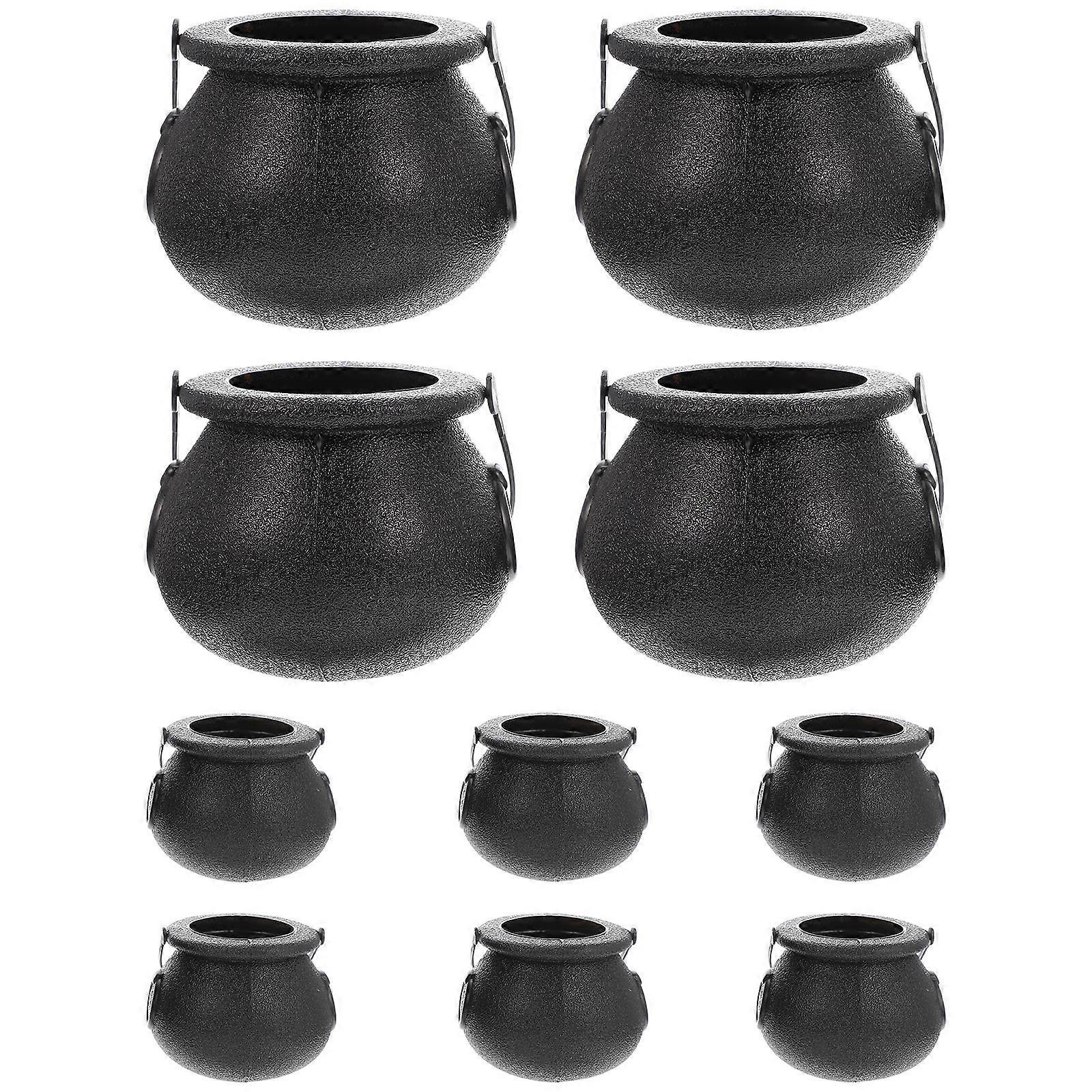 Mini Halloween Buckets 10Pcs Black Plastic Candy Jars Ideal For Kids Halloween Parties 7X7X6Cm Super Simple And Convenient Design