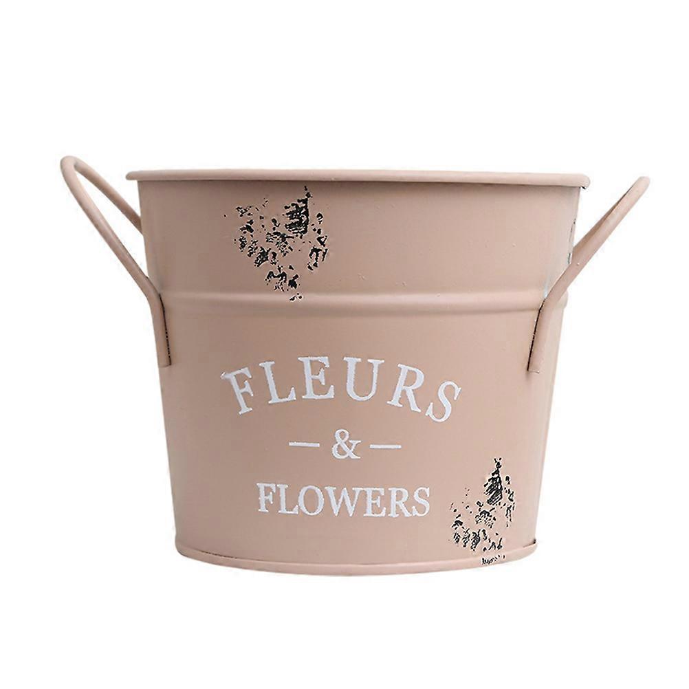 Pink Retro Iron Flower Bucket Dry Flower Container for Garden