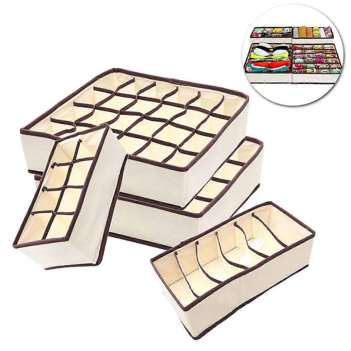 Non-Woven Storage Box Foldable Underwear Divider Organizer 8Pcs Beige