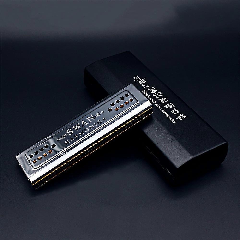 SWAN 2 in 1 Harmonica Mouth Organ, Dual sided Tremolo, Key of C&G, 24 Double Holes Reed Wind Instrument
