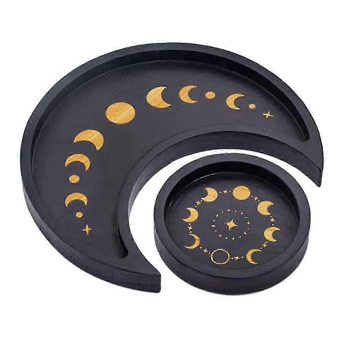 木製ムーントレイアロマテラピーエッセンシャルオイル用ラウンドデコレーショントレイ