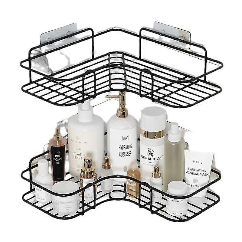 Bathroom Shower Caddy Corner No Drilling Wall Mount Shelf With DoubleHook Adhesive Sheet Black Rustproof Soap Shampoo