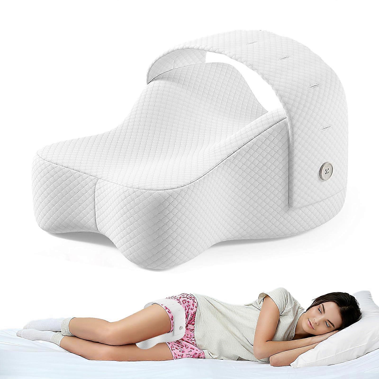 Adjustable Knee Pillow For Side Sleepers Memory Foam Leg Cushion For Hip Back Sciatica Relief Breathable White Cover