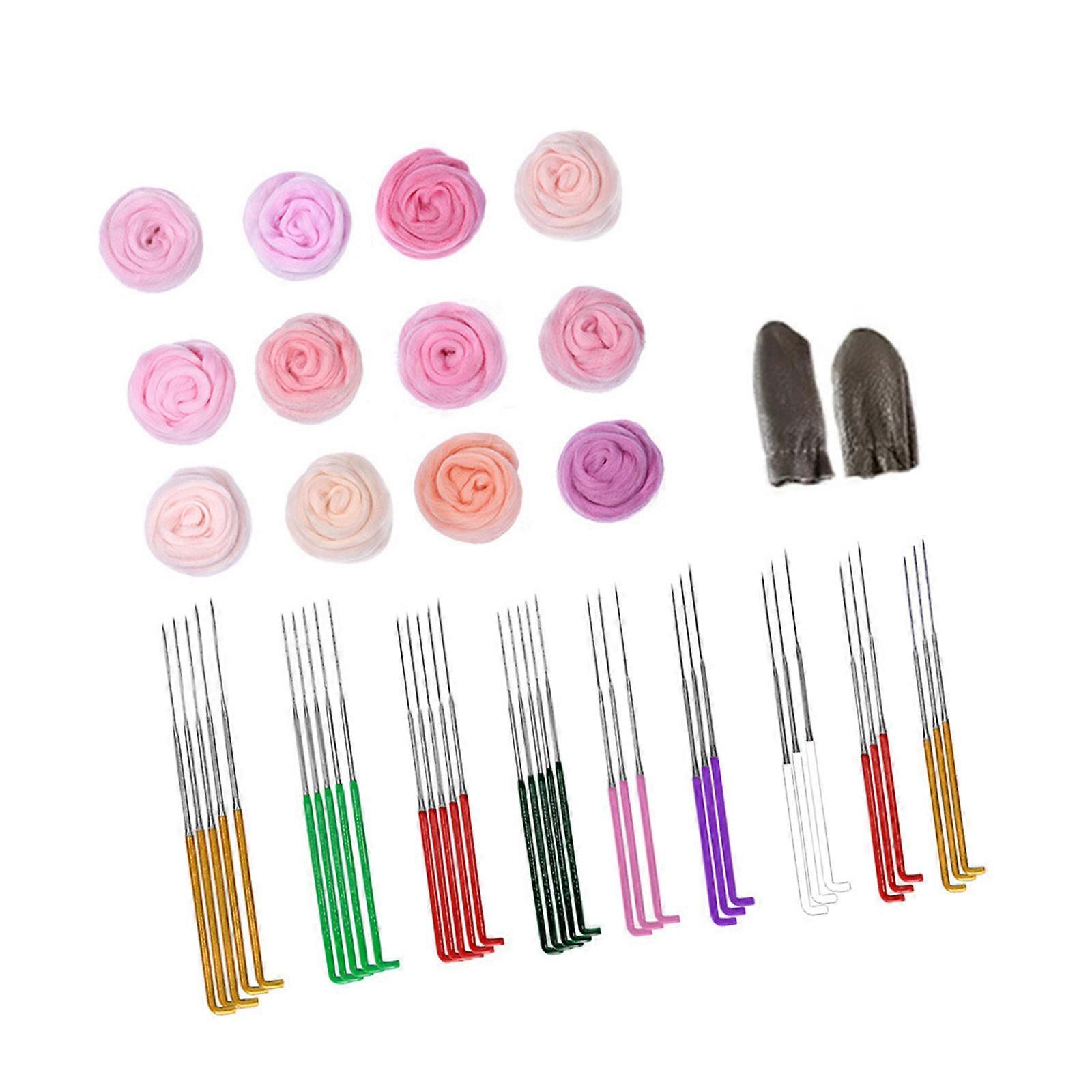 Beginner Needle Felting Set Animal Wool Felted Set with Felting Needle Wool Roving Finger Cots and Felting Accessories Multicolor