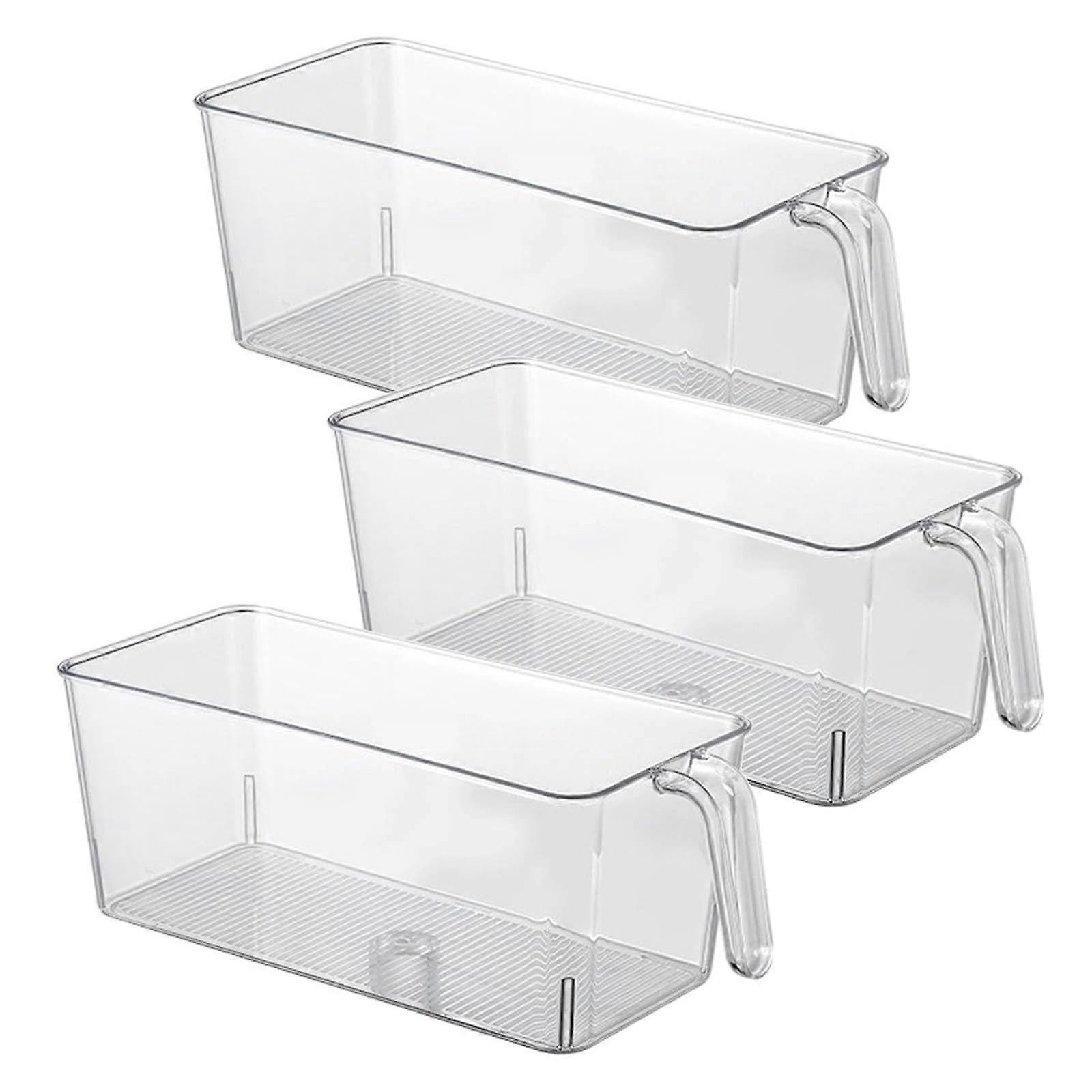 Clear Kitchen Storage Bins, Pantry Organizers, Fridge Organizer, Freezer Bin With PullOut Handle, 3Pack