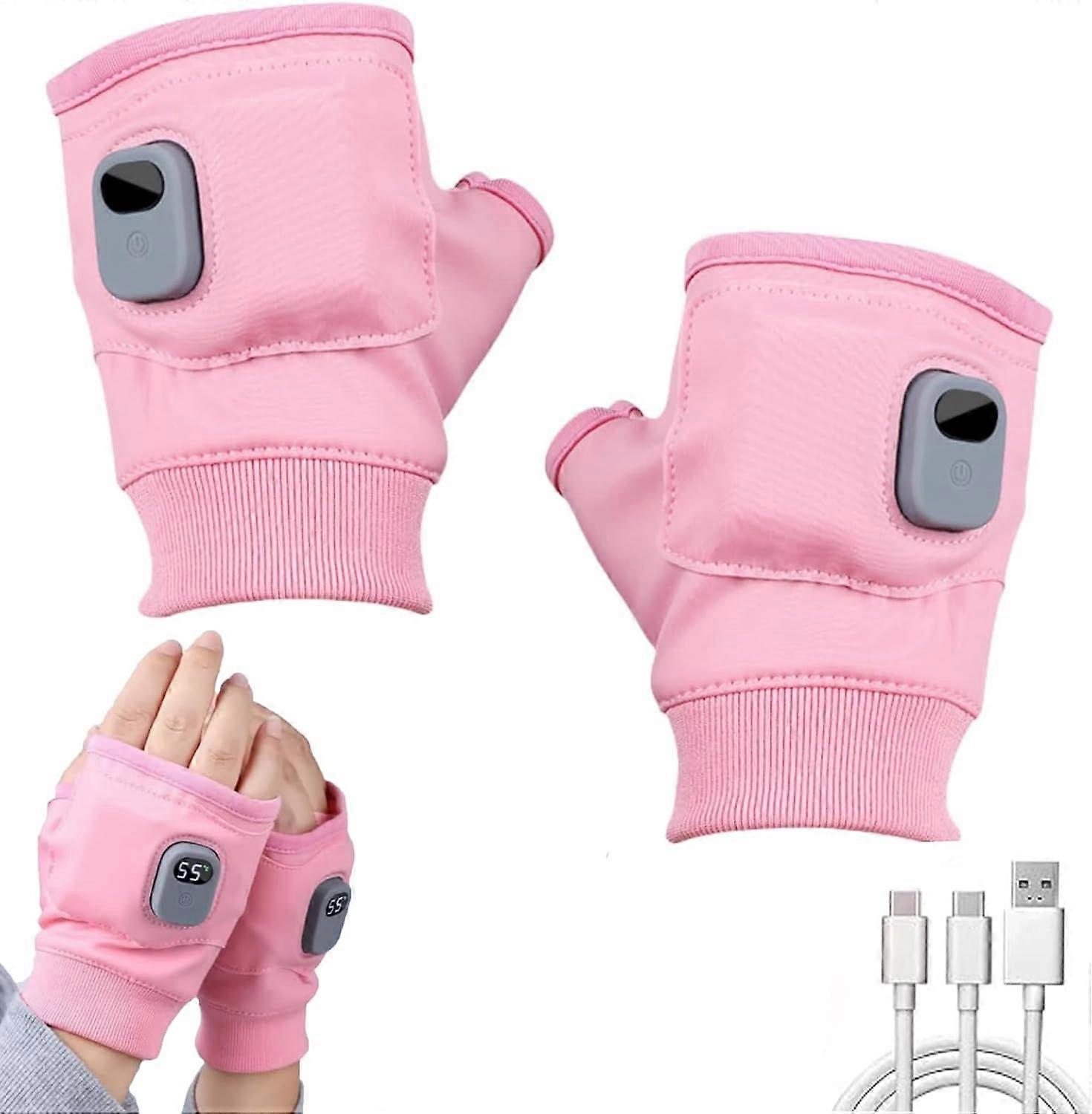 Heated Gloves Gloves,Portable Heating Gloves with Digital Display  Pink