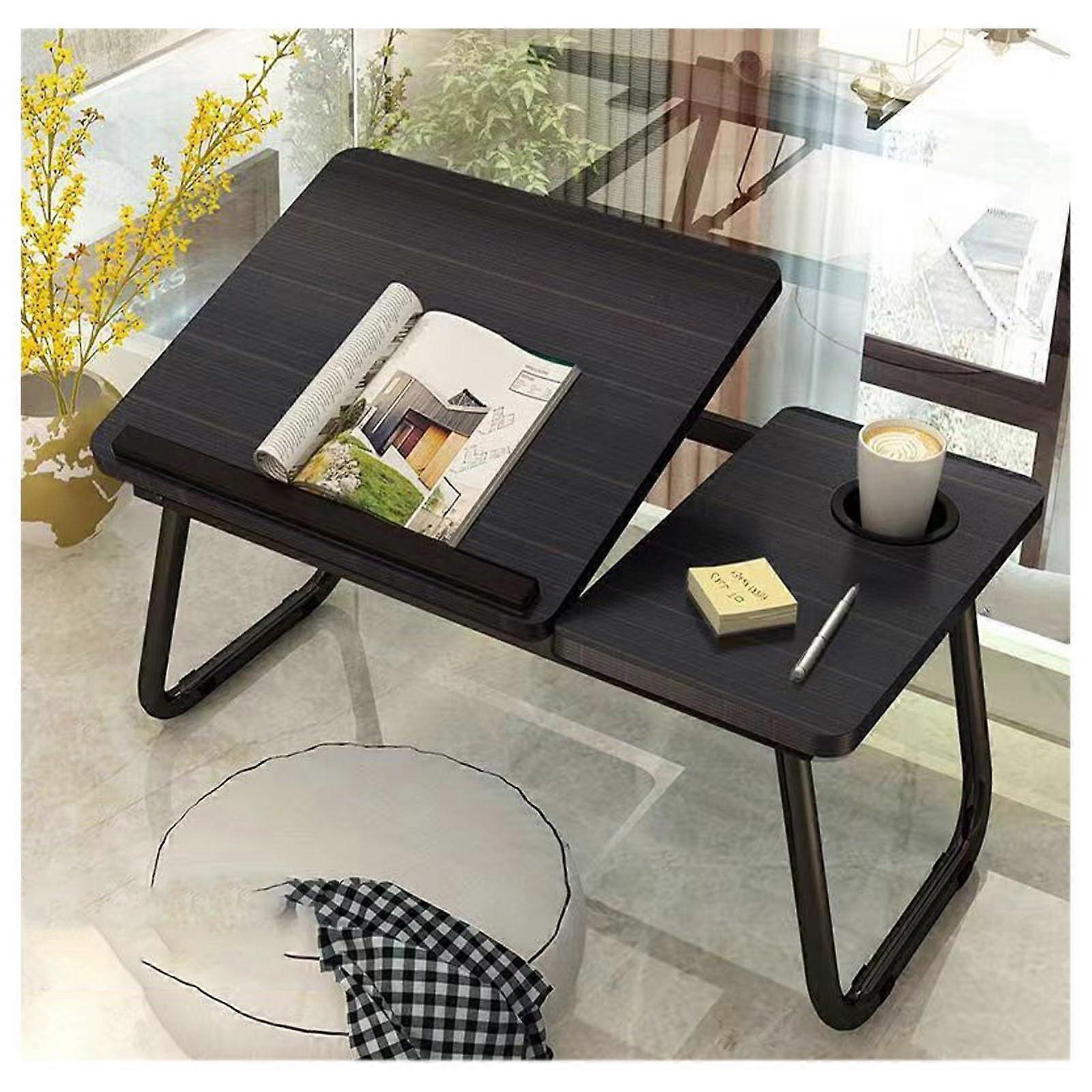 Foldable Laptop Desk with Adjustable Angle, Stable Reinforced Legs, Bed & Sofa Tray Table, 60cm Black