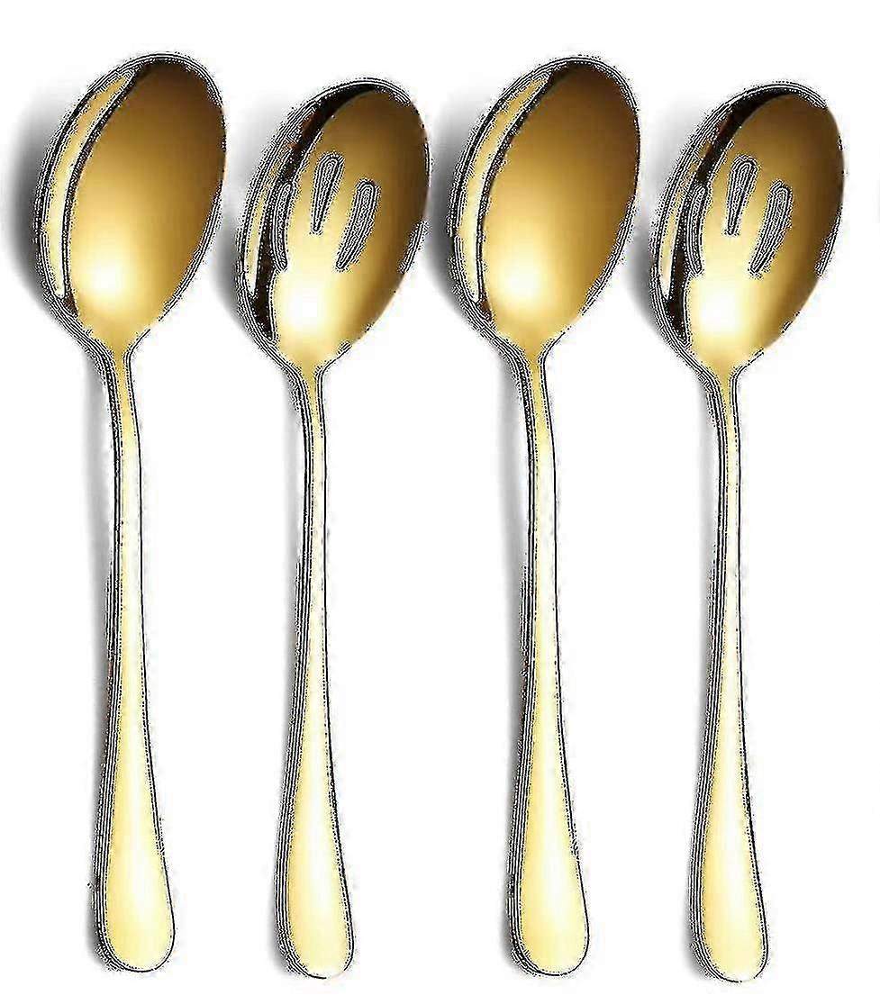 Gold Serving Spoons 4 Pcs, Includ 2 Serving Spoons 2 Slotted Spoons