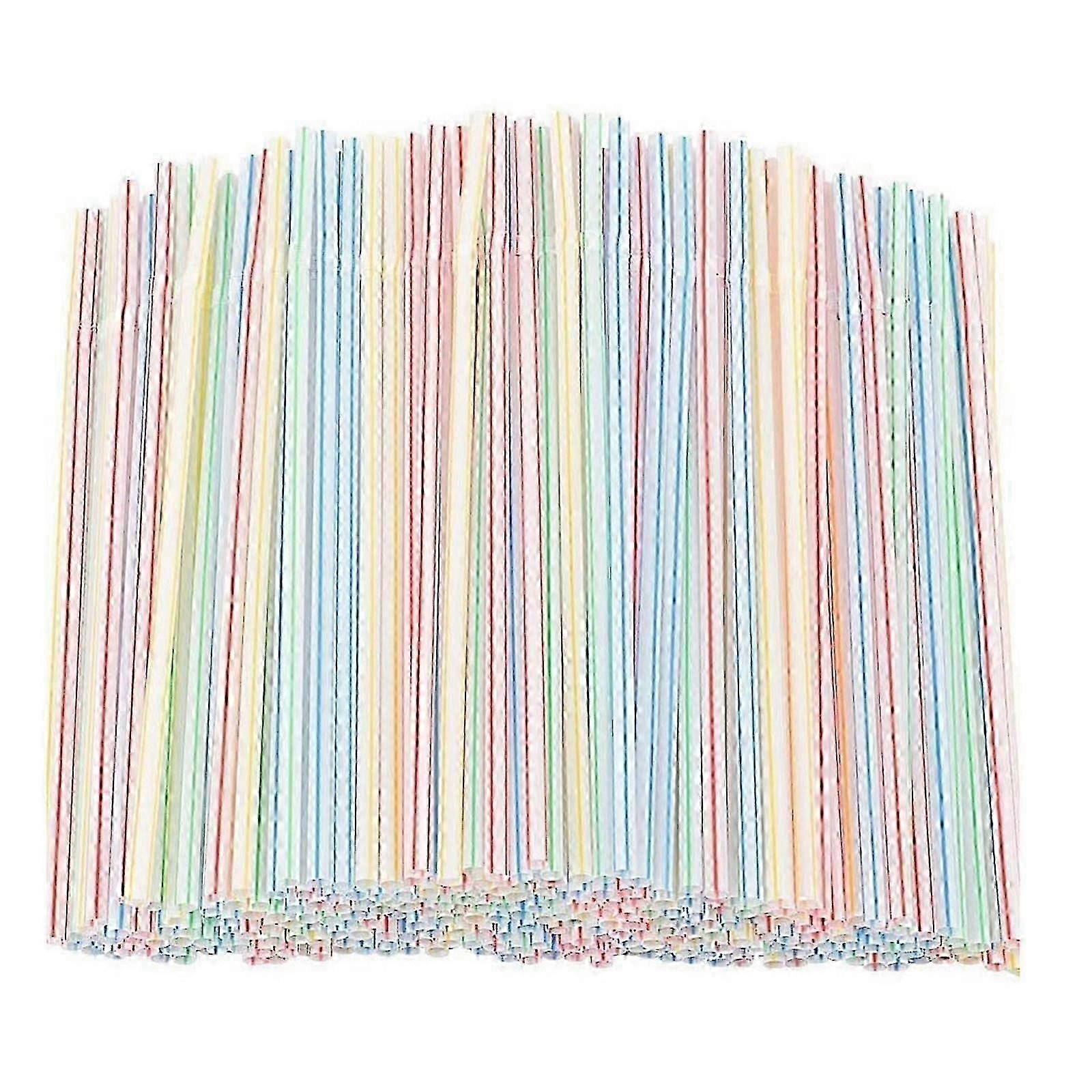 Plastic Drinking Straws - 500 PCS Multi-Colored Striped Bendable Straws
