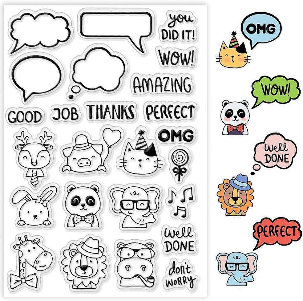 Cute Animals Dialog Clear Stamp Sentiment Words Silicone Stamp Musical Notation Transparent Rubber Stamp Seal Stamp for Card Making Decoration Journal