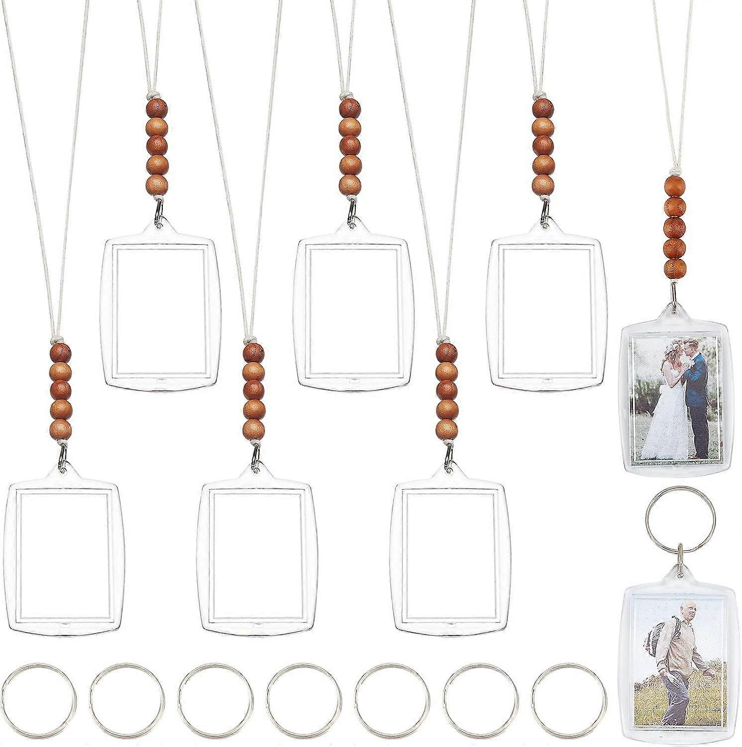 8Pcs Plastic Rearview Mirror Car Picture Frame Rear View Mirror Hanging Accessories Small Photo Frame Pendant with Cotton Cords Wood Beads for Car Orn