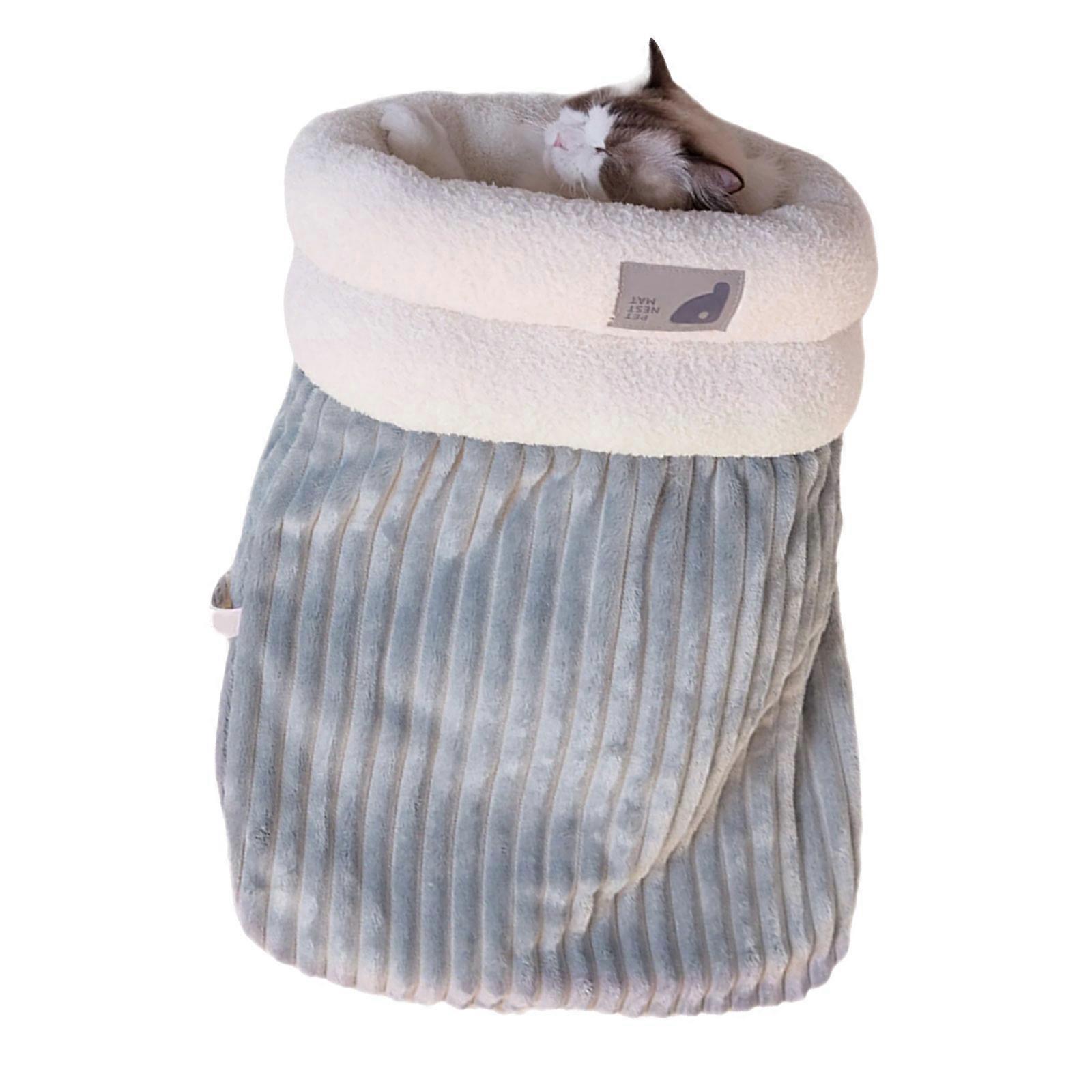 Warm Cats Velvets Bed Plush Liners Cats Nest for Winter Comfortable Barrels Shape Sleep Bag for Cold Weather Cats Snuggling  gray blue