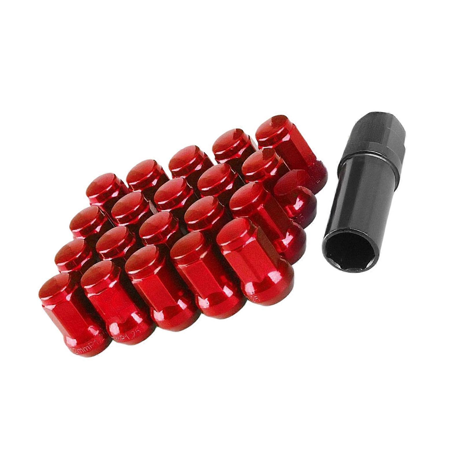 Carbon Steel AntiTheft Wheel Bolts 20pcs Lug Nuts For Vehicles Universal Fit With Tamper Proof Hexagonal Structure  Red