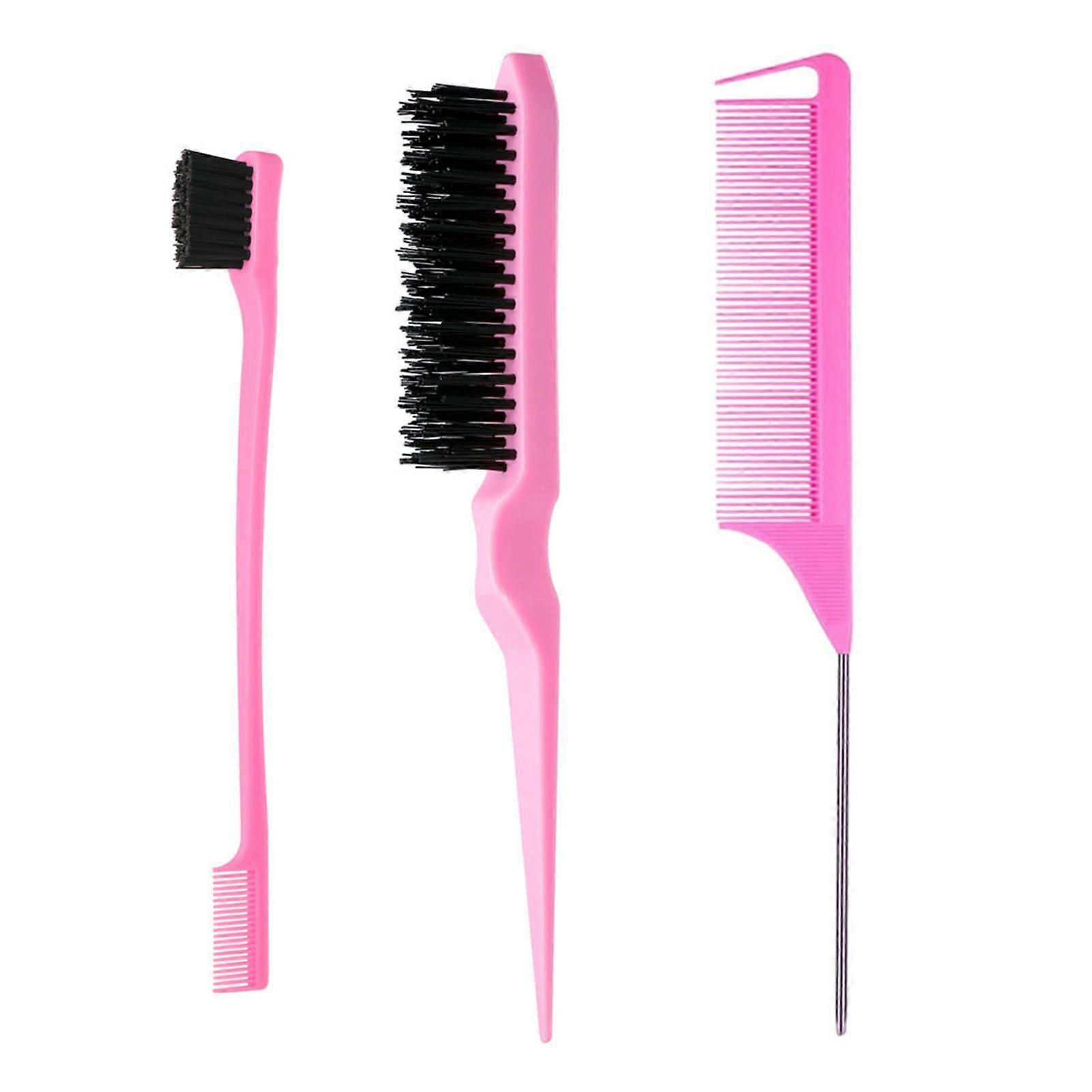 3Pcs/Set Hair Styling Comb Kit with Double-side Edge Control Teasing Bristle Brush Rat Tail Women Comb Back Brushing Combing Braiding Slicking Styling