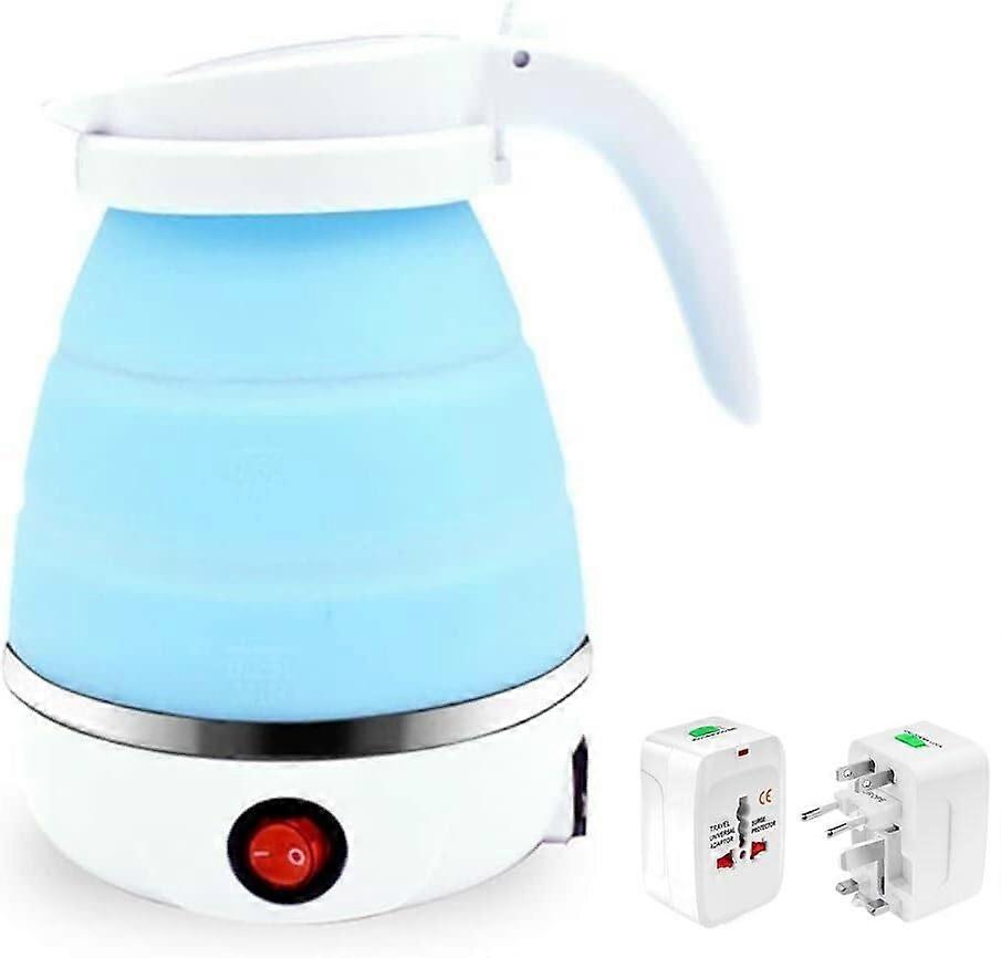 Travel Electric Kettle 600ML Foldable Silicone, Fast Boiling Dual Voltage Compact Design Blue