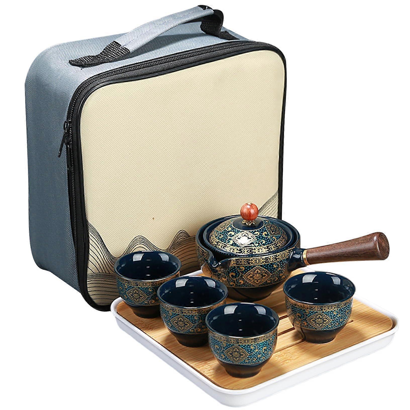Travel Tea Set with 360° Rotating Teapot, AntiScald Handle, Stainless Steel Infuser and Case