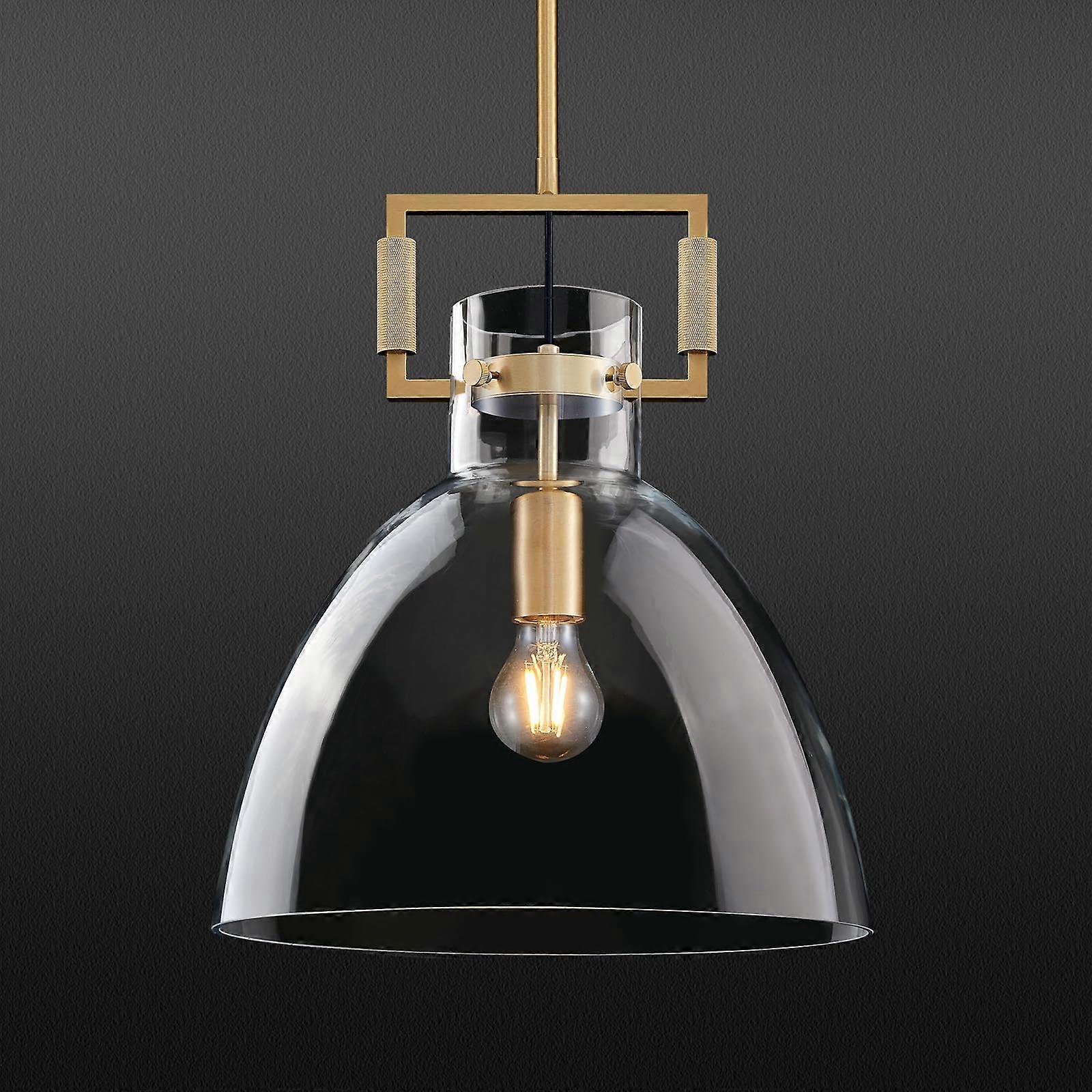 Modern Brass and Glass Pendant Light with Adjustable Height for Kitchen Island, Includes 2 LEDs
