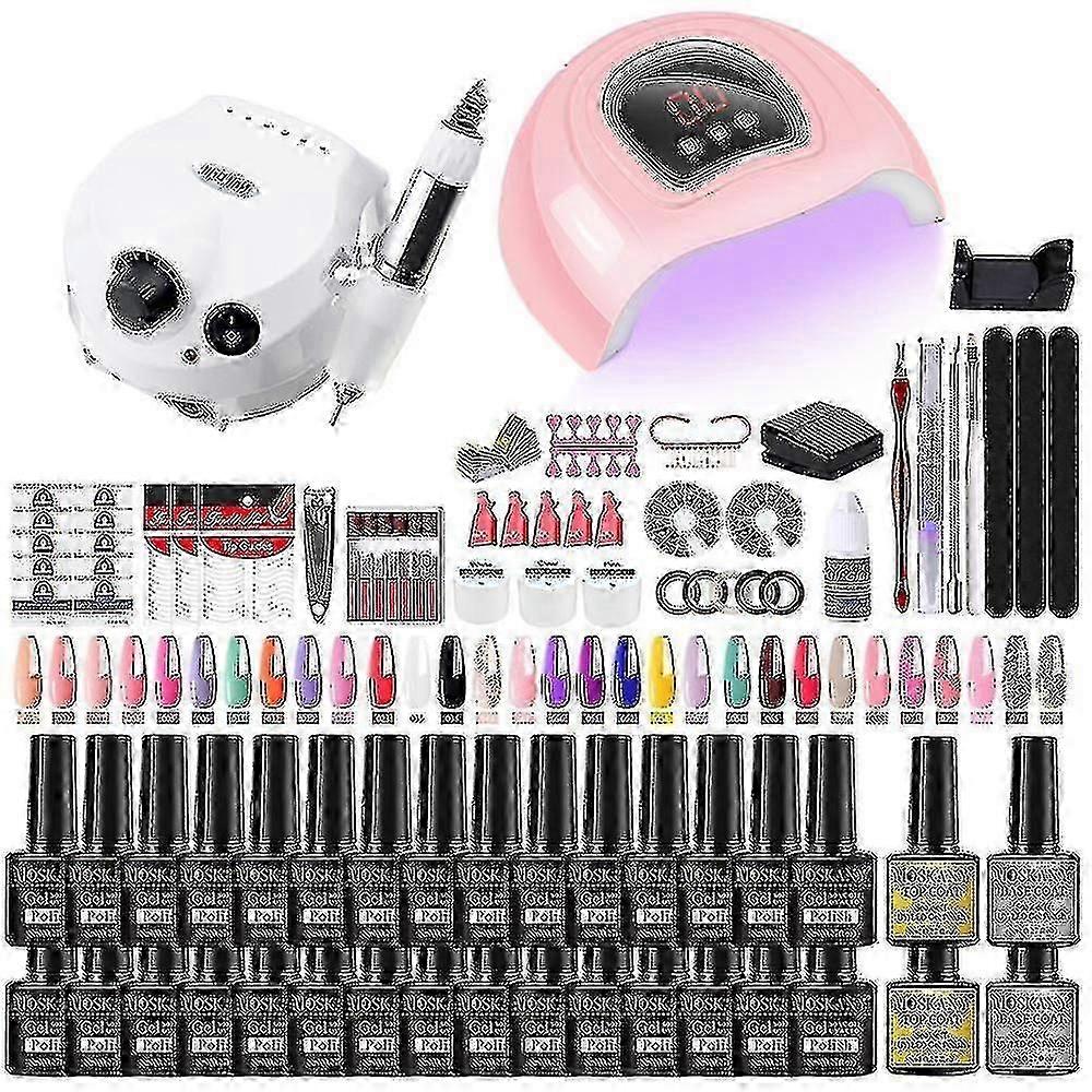 Kit professionnel de manucure comprenant une ponceuse à ongles, une lampe UV et un vernis semi-permanent (lot de 6).
