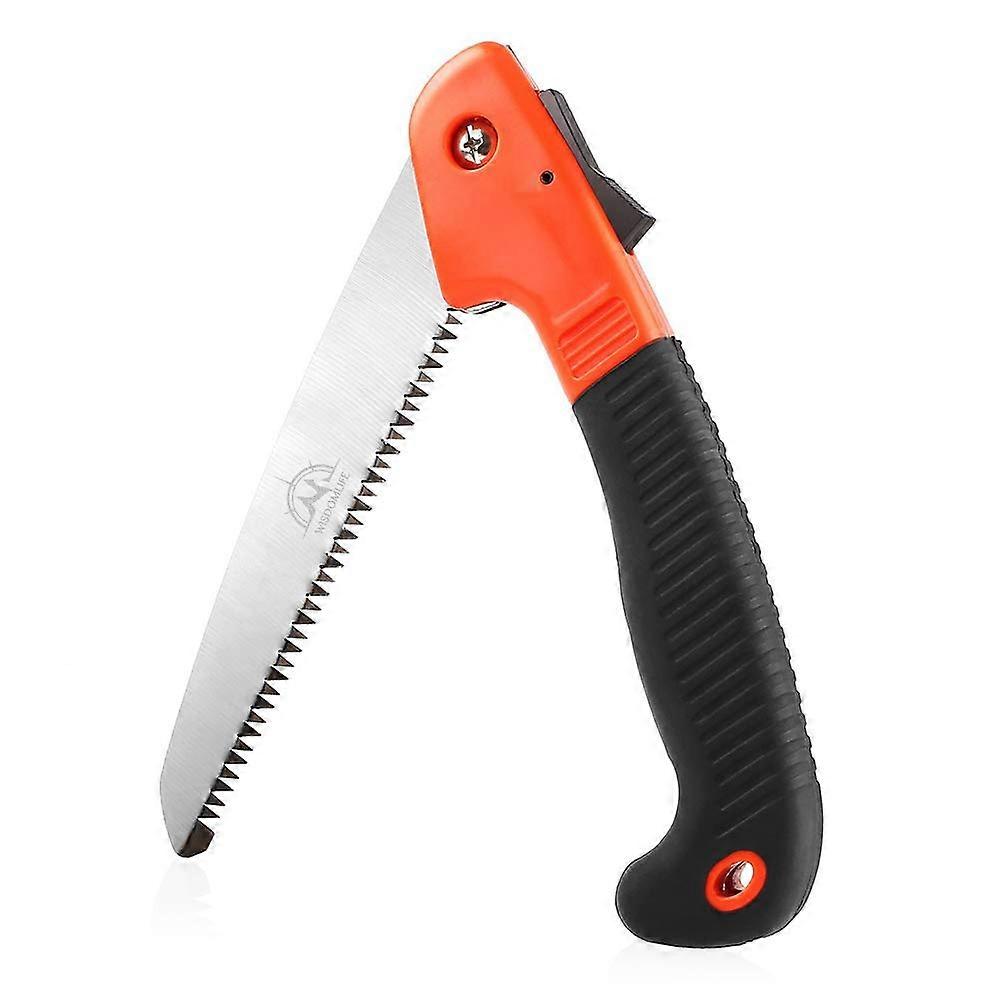 Folding Pruning Saw with Curved Blade and NonSlip Grip for Tree Branches Camping Orange Black