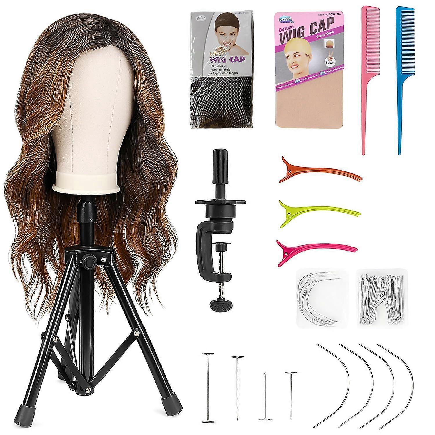 Adjustable Wig Head Stand with Tripod Clamp and Durable Canvas Mannequin Head for Styling