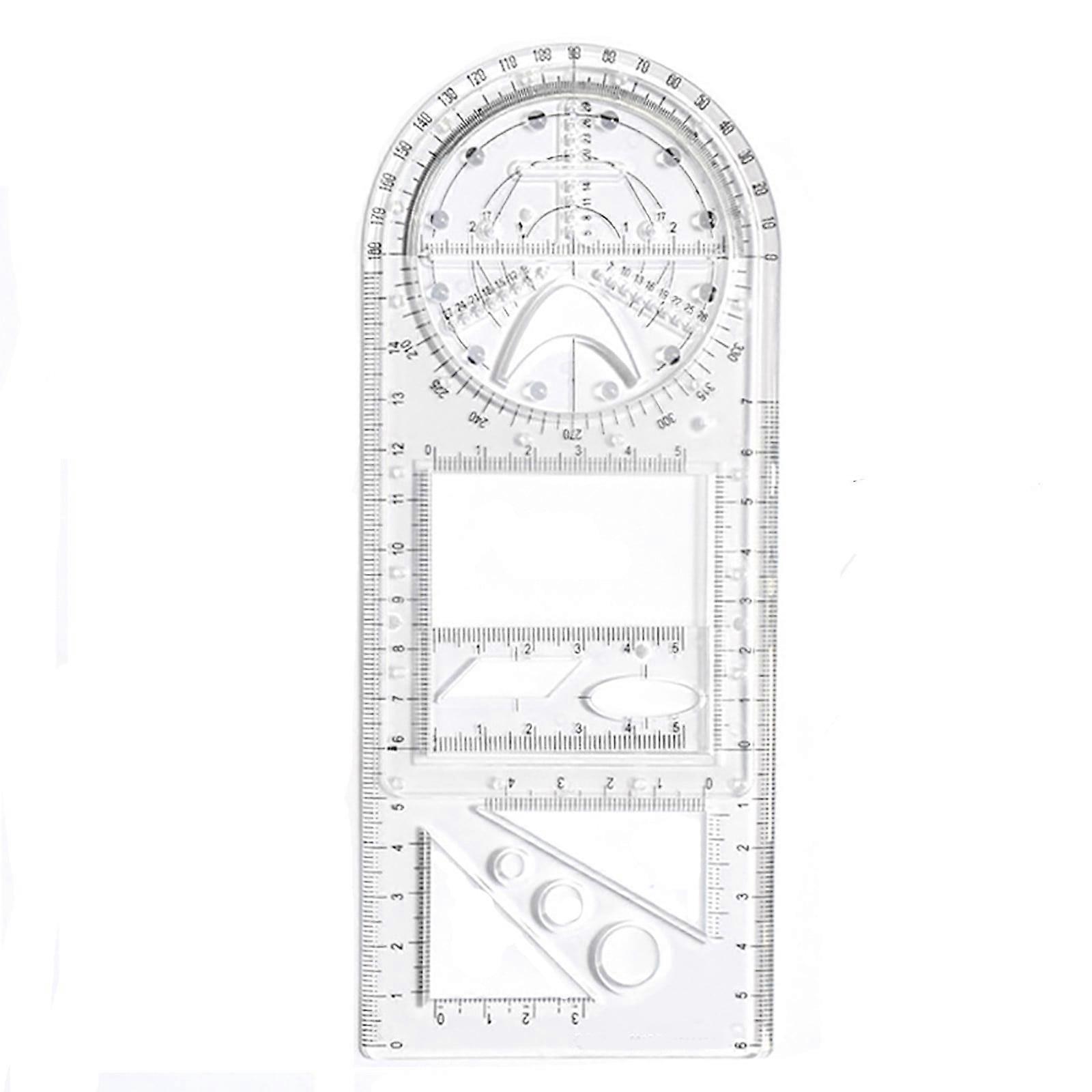 Cailmei Multifunctional Student Math Ruler,Multifunctional Rotatable Active Math Ruler Drawing Template Clear One Size