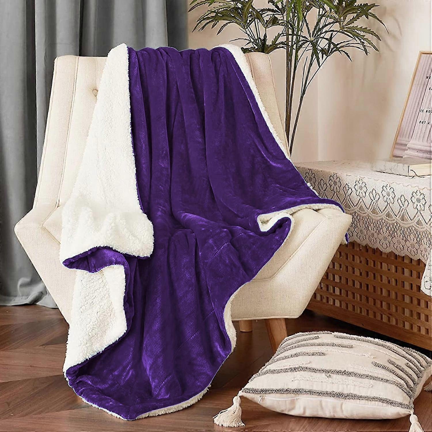 JML Bedding Sherpa Fleece Blanket Twin,Purple Warm Reversible Plush Fleece Couch Bed Blanket