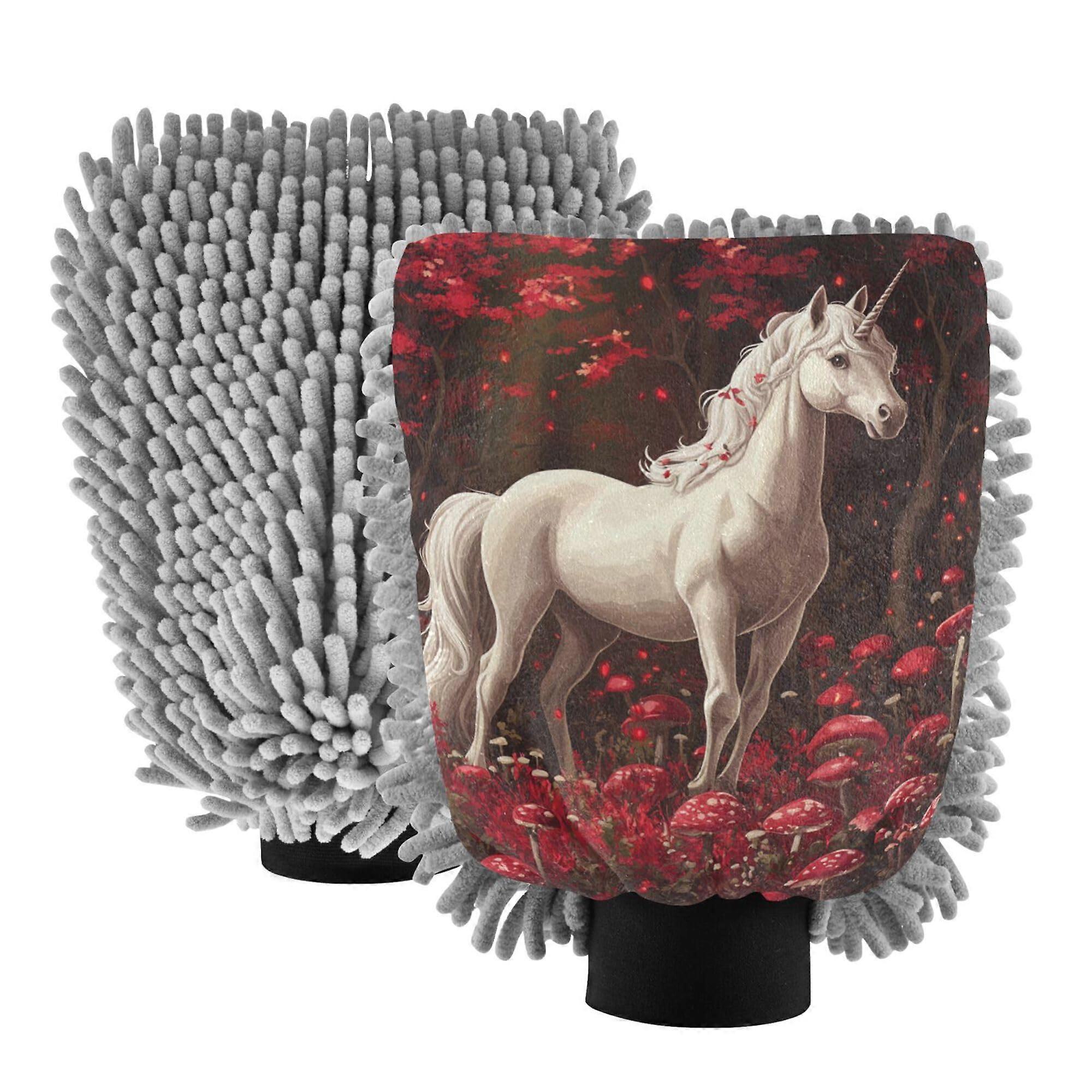 Car Wash Mitt 2 Pack Scratch Absorbency Microfiber Gloves DualSize for Auto Detailing