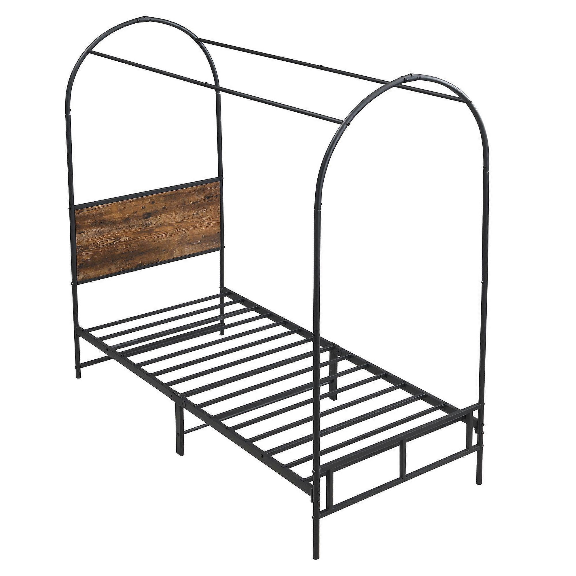 Single Metal Bed with Canopy Frame for Adults and Teens