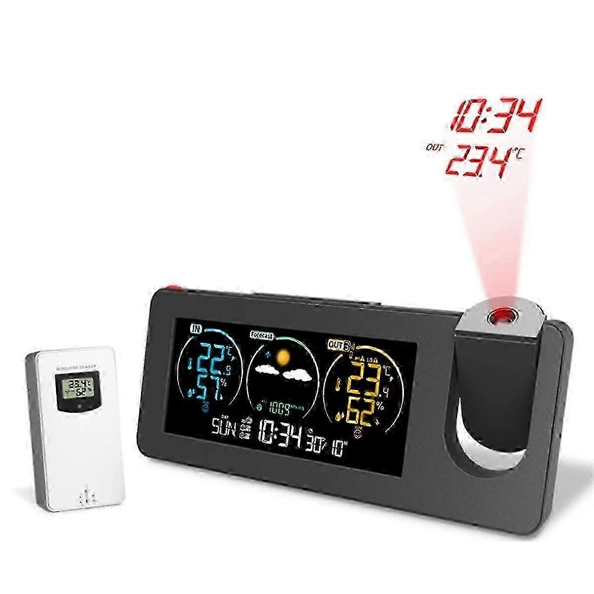 Wetterstation mit Projektionswecker, digitaler Raumklimamonitor