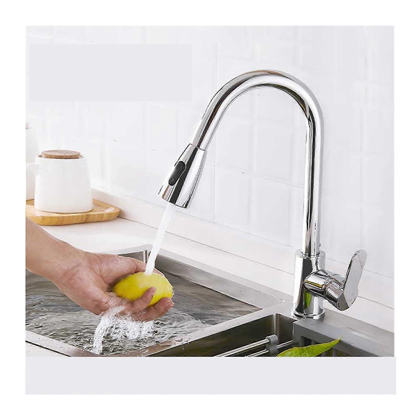 Single Handle Pull Out Kitchen Faucet Chrome Finish 360° Swivel Hot Cold Mixer Tap