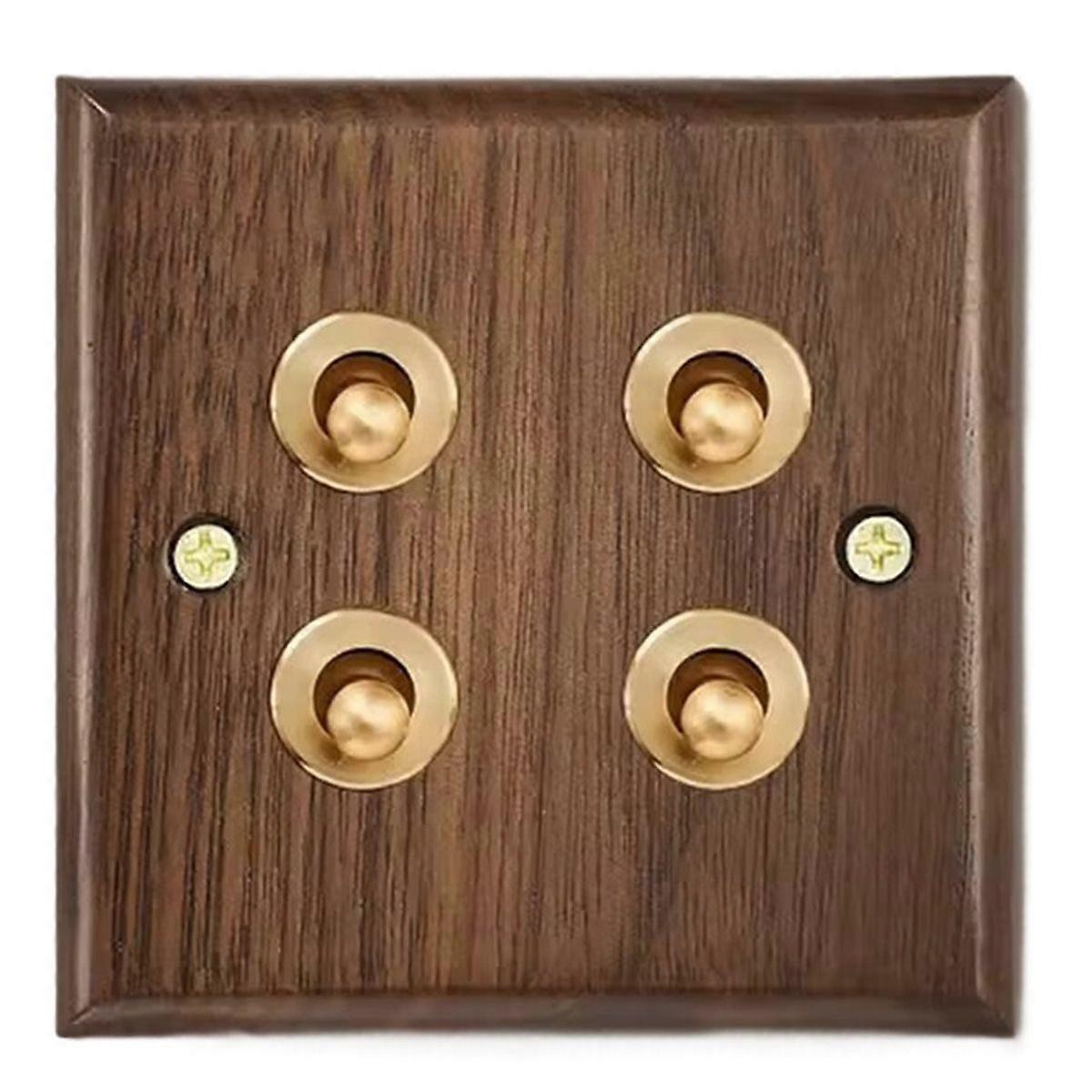 Retro Walnut Wall Toggle Switch Panel 1-4Gang 2Way Solid Wood Double Universal Electrical Power Out