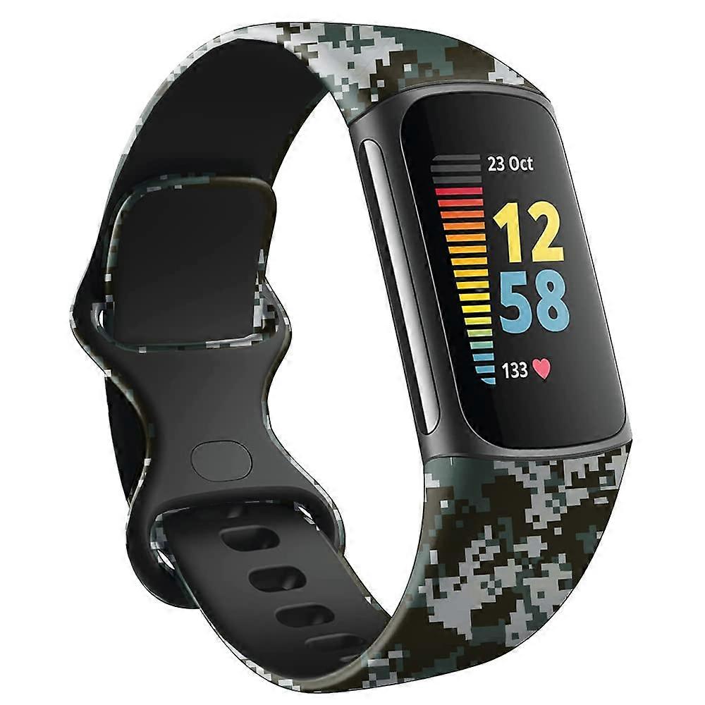 Stylish Printed Waterproof Adjustable Replacement Strap Camo Small/Large for Fitbit Charge 5