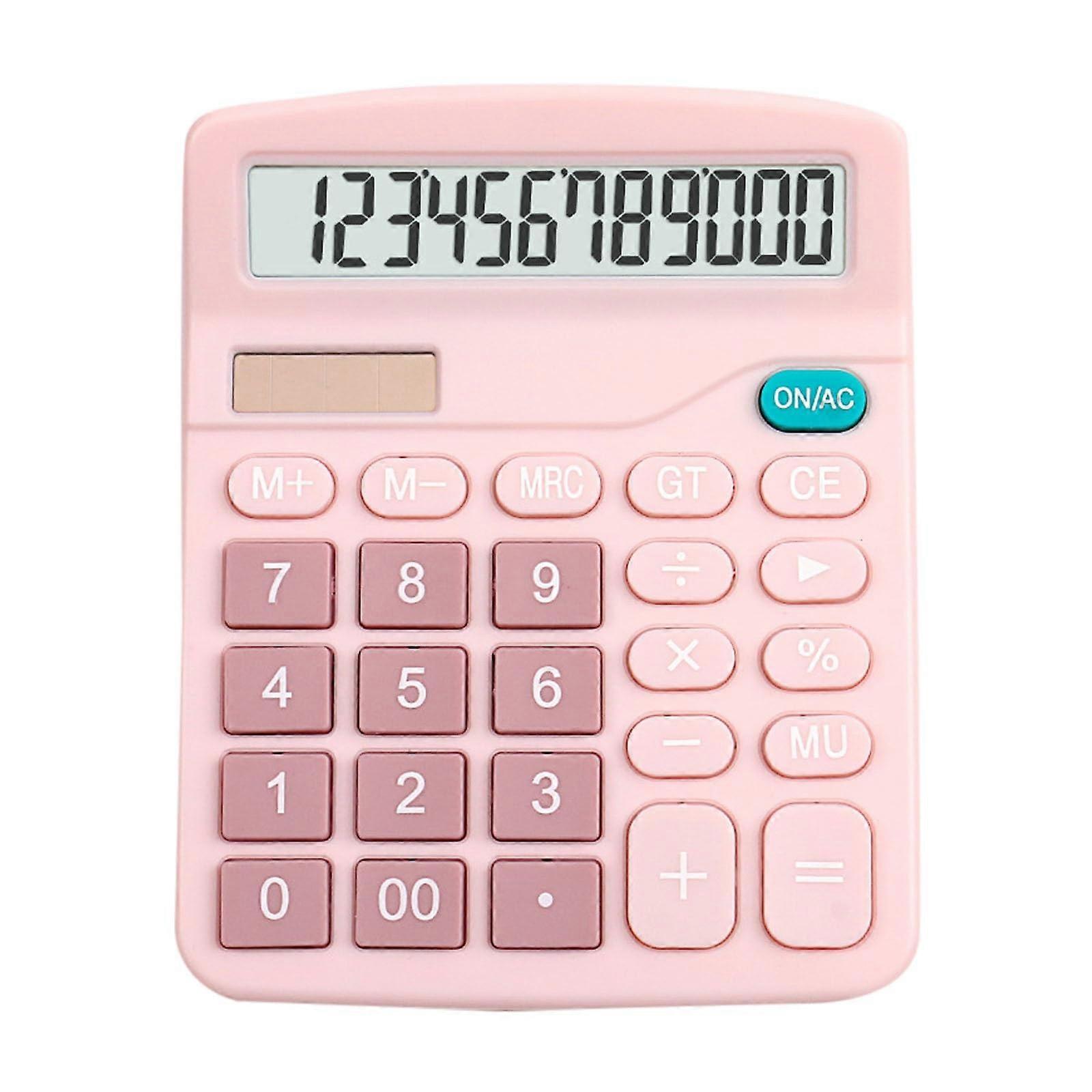 Basic Calculator 12Digit Large LCD Display Dual Power Solar and Battery for Office School Home Pink