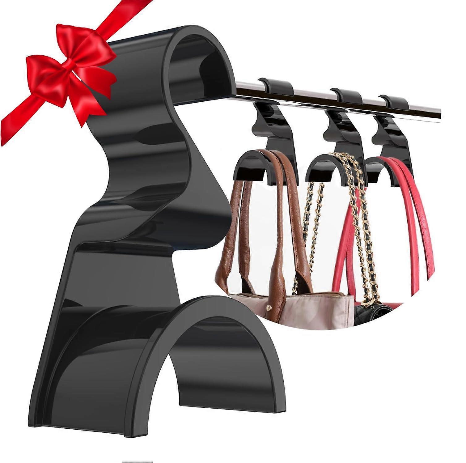 Purse Hanger Set of 3 Black Acrylic Hooks for Closet Organization and Handbag Strap Protection