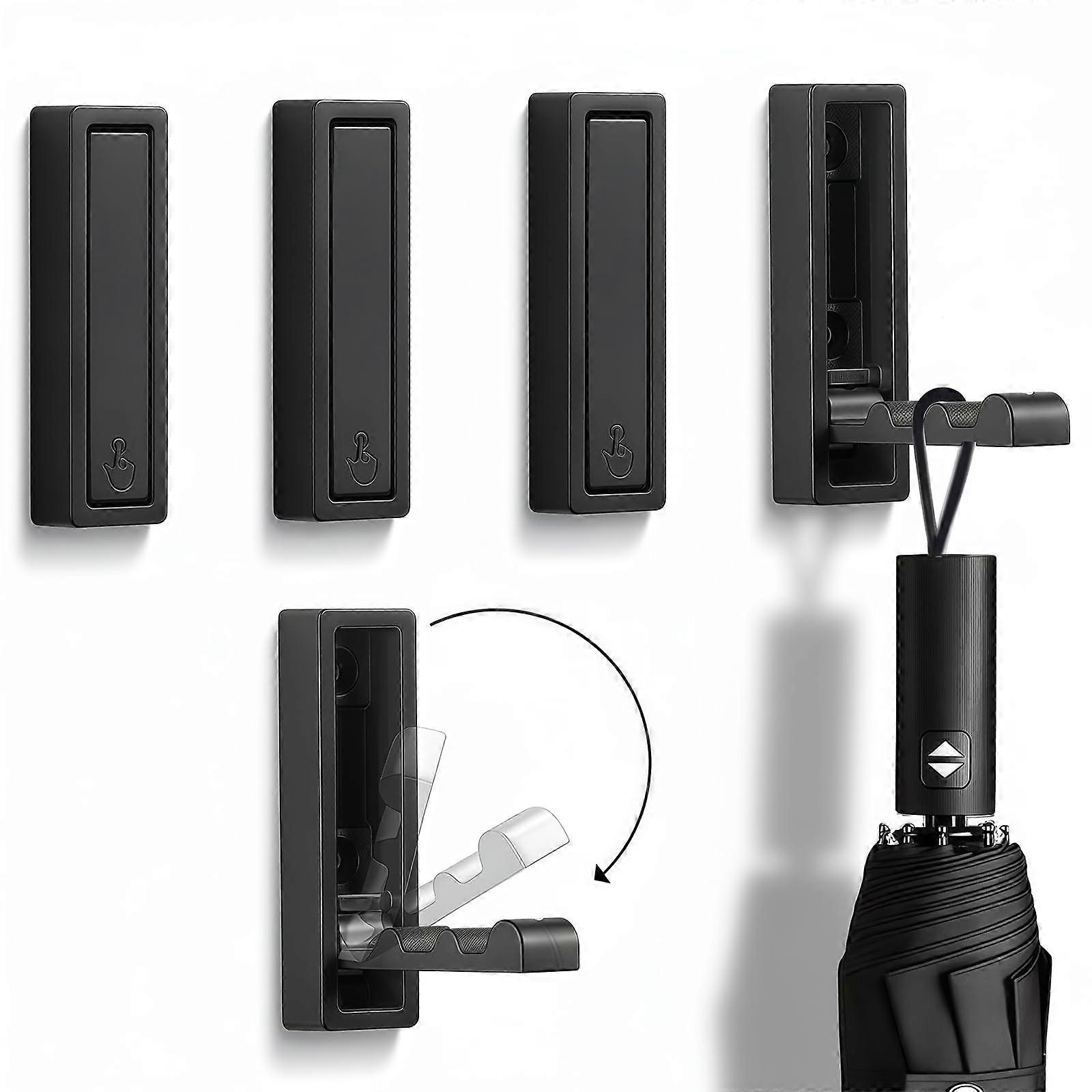 Foldable Wall Hooks 4 Pack Rustproof Zinc Alloy Heavy Duty Coat Hooks for Clothes Hats Towels Black