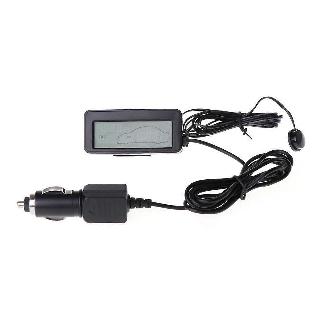 12V Car Digital Thermometer with Blue Backlight, Dual Temperature LCD Inside Outside Gauge