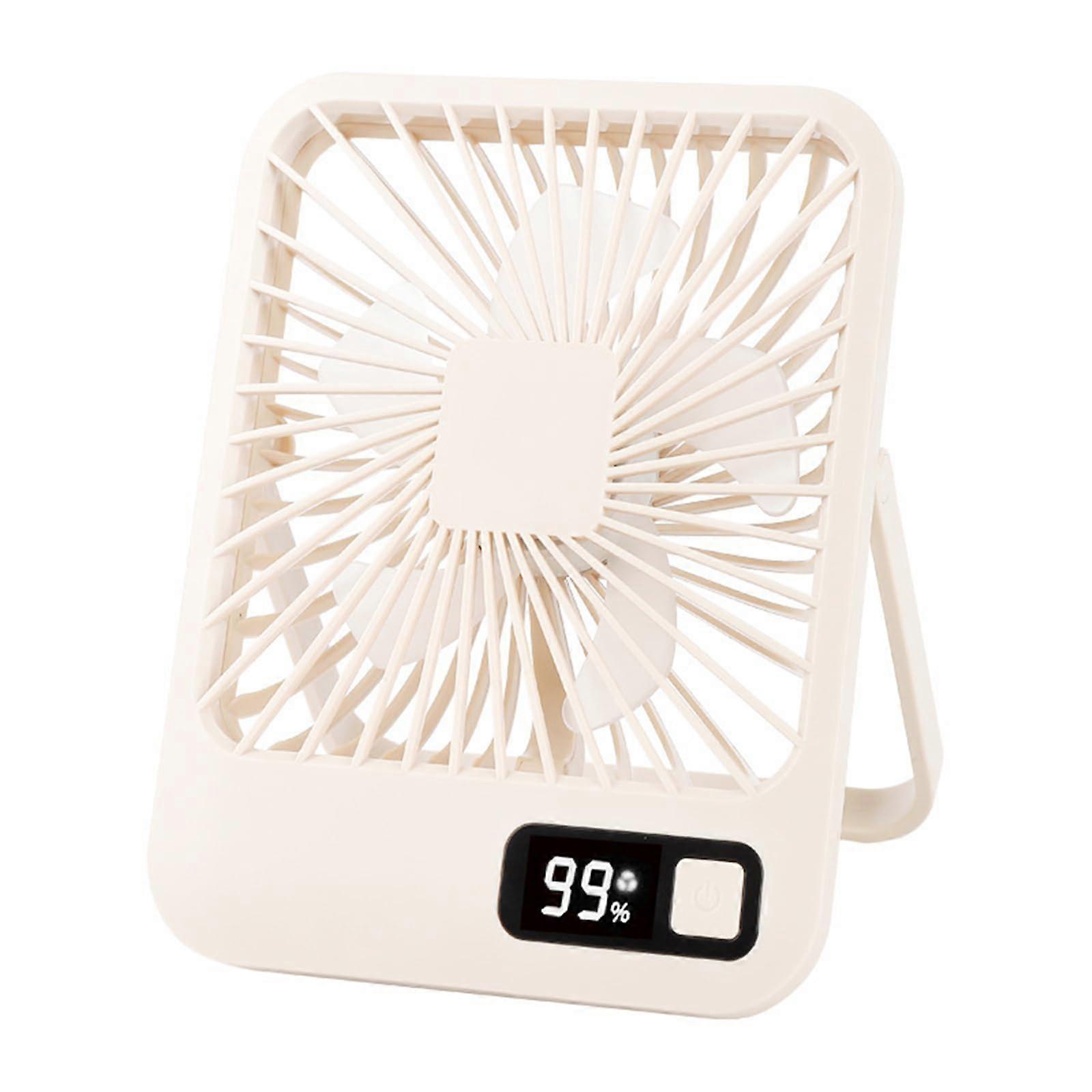 USB Rechargeable Desk Fan 5 Speed Cooling with Digital Display Foldable Quiet Design White