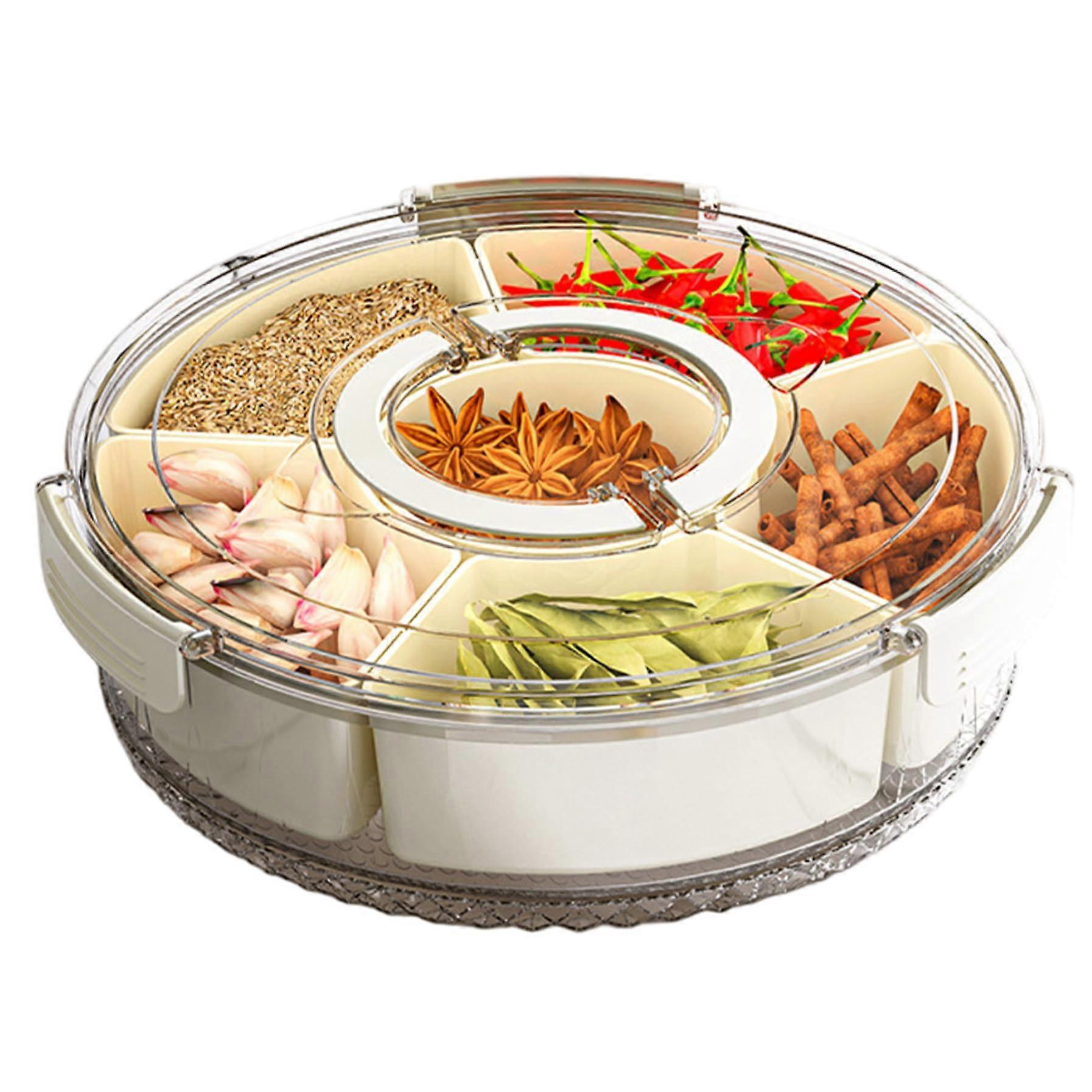 Snack Serving Tray with Lid and Handle, Rotating Sealed MultiSection Food Storage Container for Parties