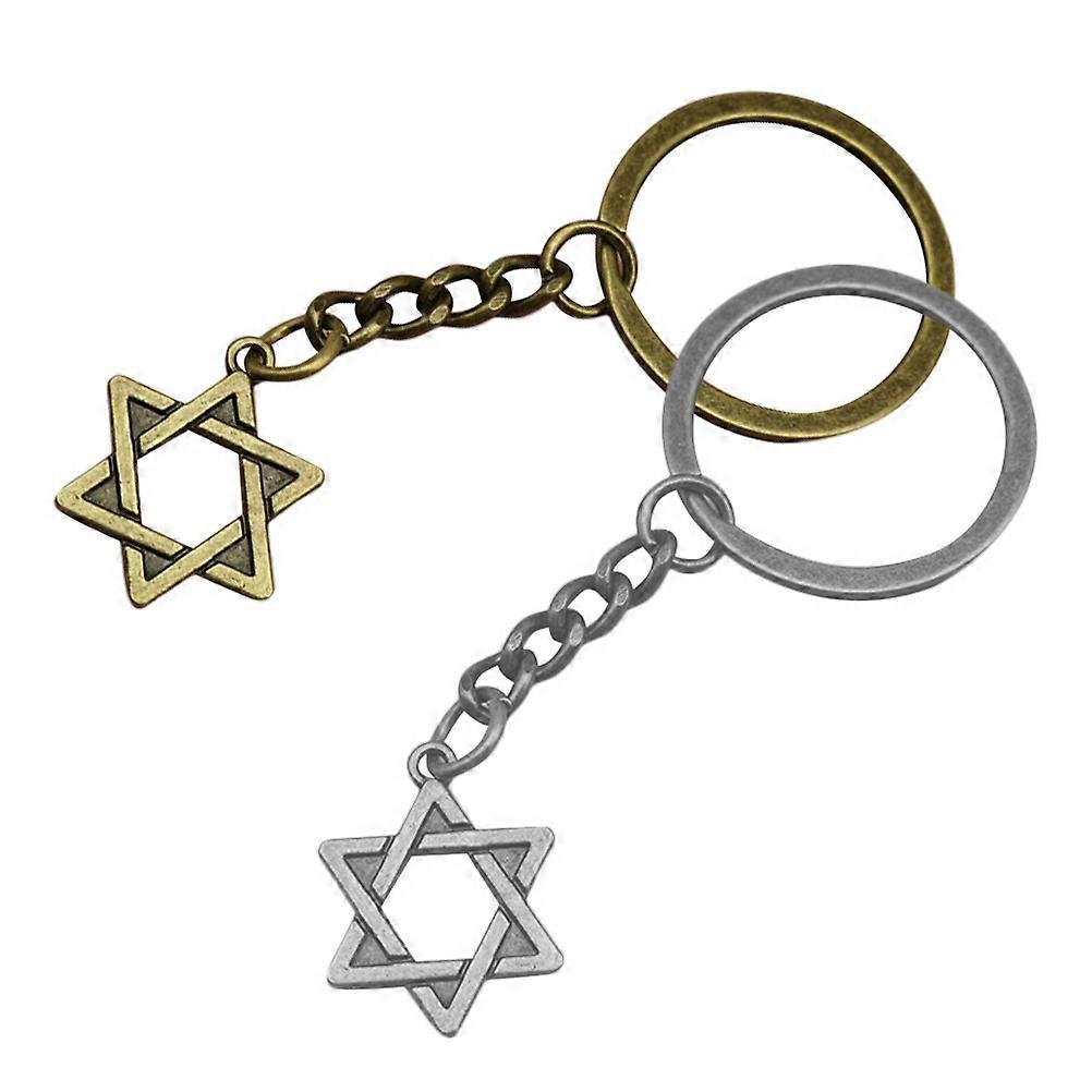 Jewish Charm Keychain Hexagonal Key Ring for Door Keys 10Pcs