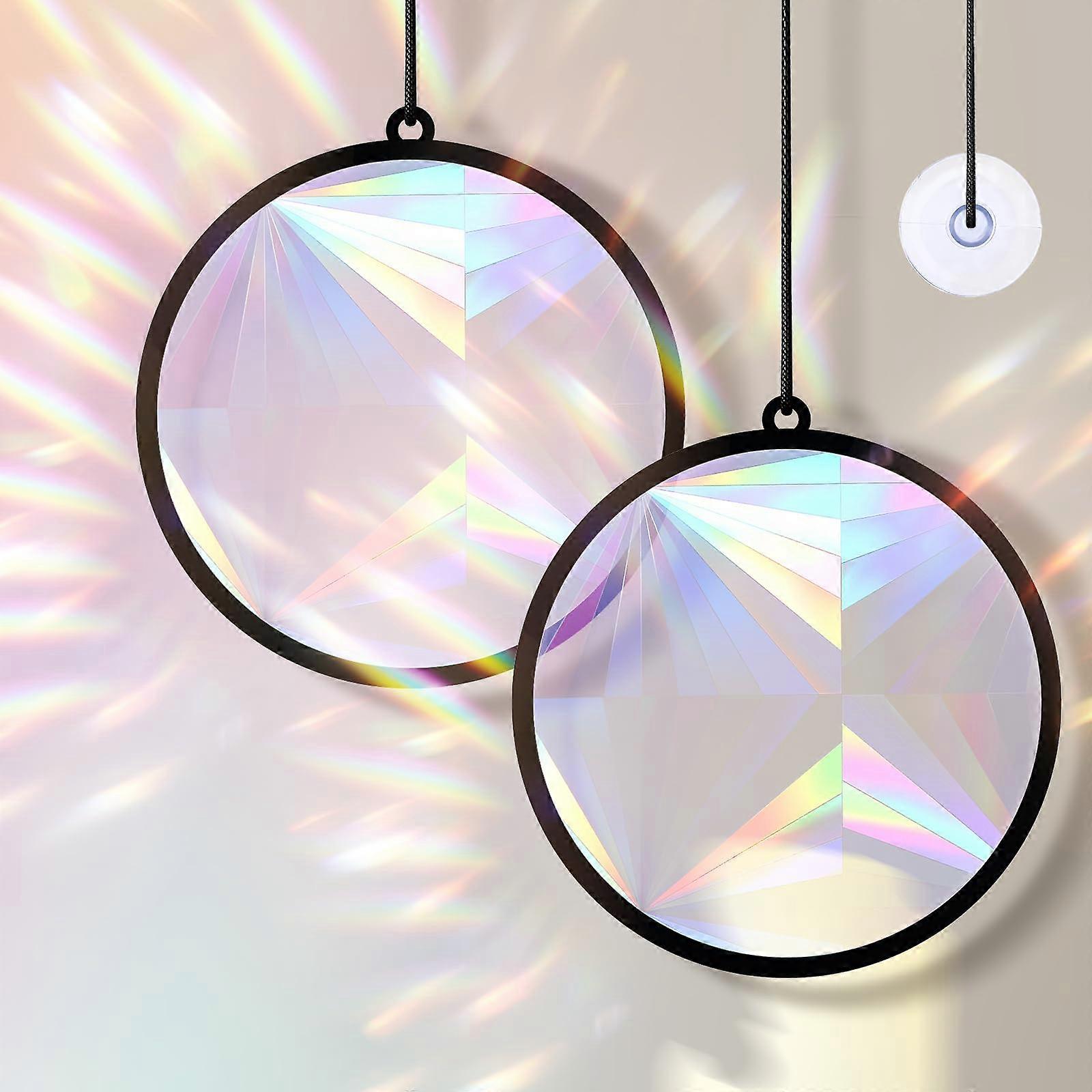 2 Pack Rainbow Suncatcher with Dynamic Projection, Acrylic Window Prism Hanging Decor Gift for Mom