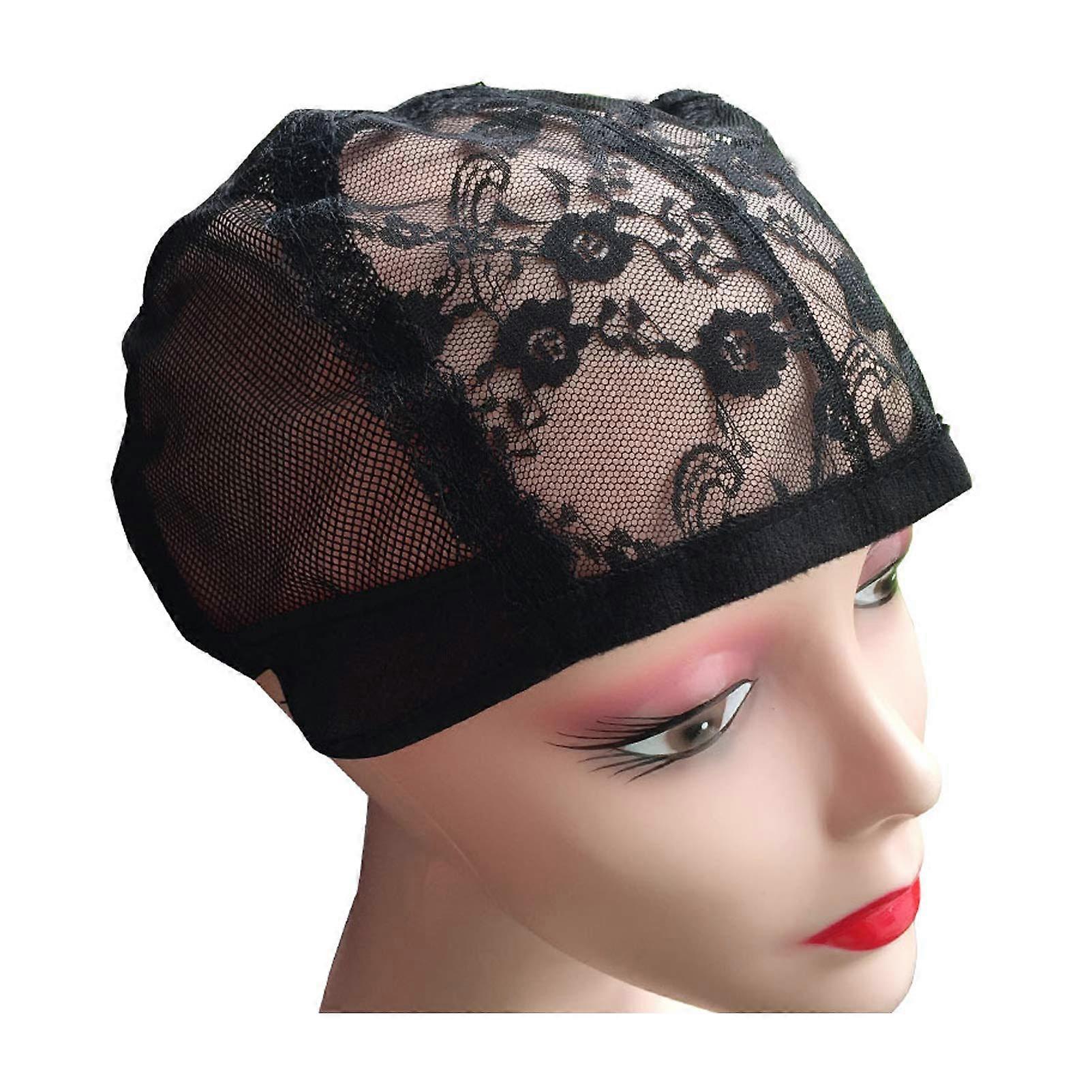 XL Lace Wig Cap with Adjustable Strap, Breathable Mesh for Big Head Wig Making, Black 5 Pack