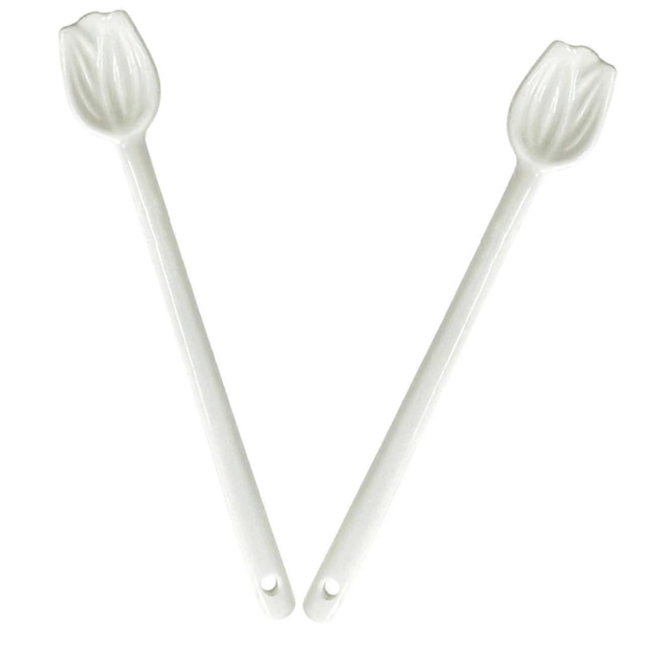 2pcs Tulip Design Ceramic Coffee Spoon Set with Easy Clean Surface for Tea and Dessert