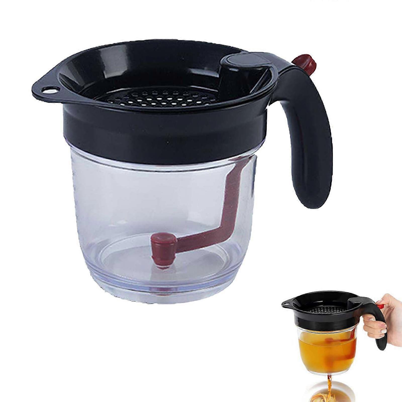 Gravy Separator with Bottom Release and Strainer, 4 Cup Fat Separator for Cooking, White
