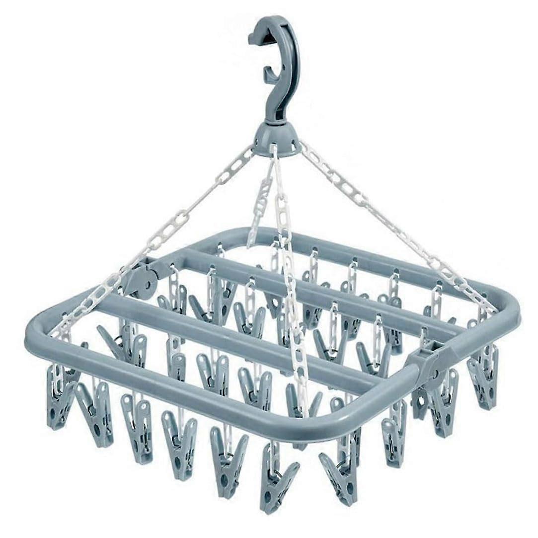Clothes Drying Rack with 32 Clips Foldable SpaceSaving Hanging Sock and Underwear Dryer